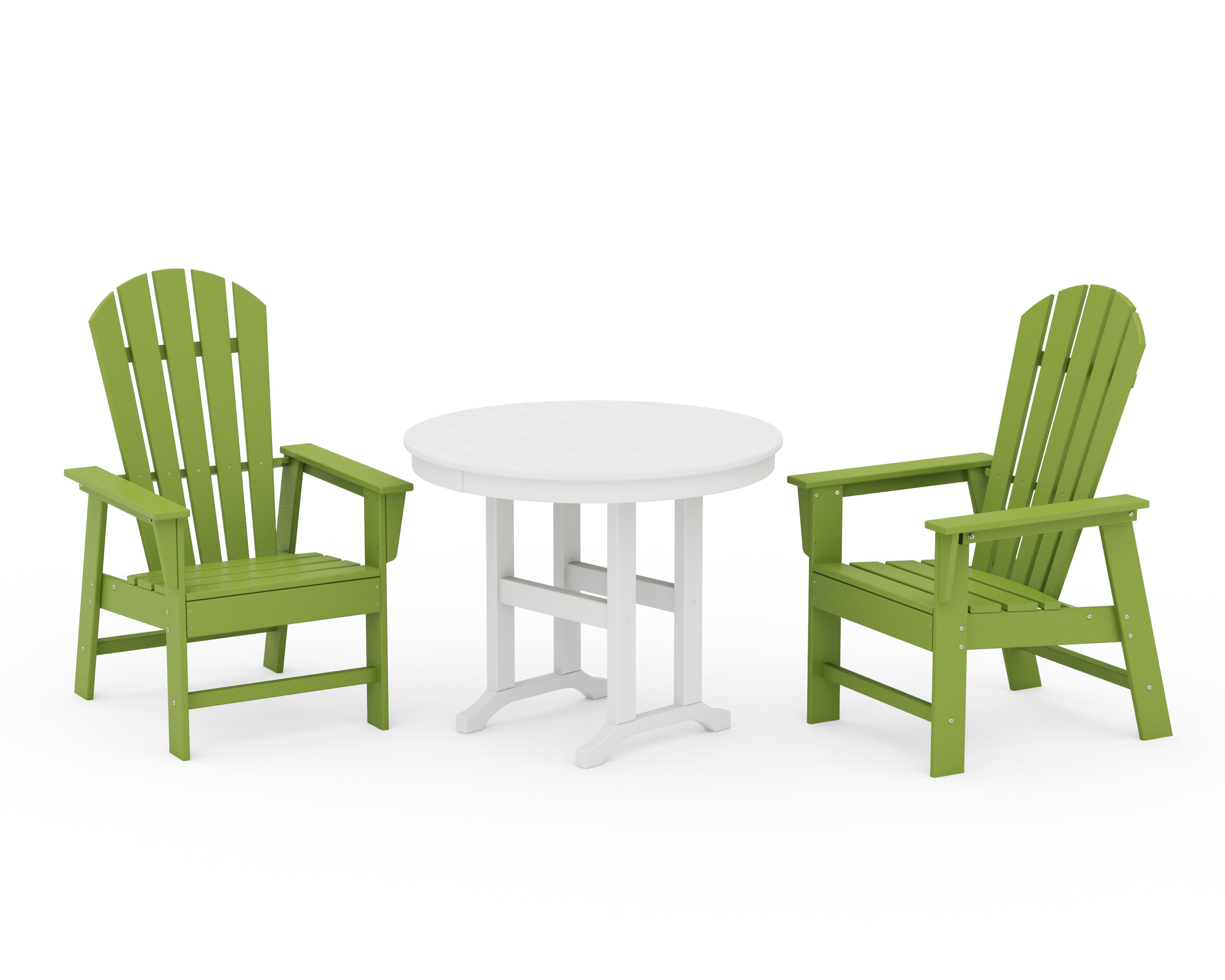 POLYWOOD South Beach 3-Piece Round Farmhouse Dining Set in Lime / White