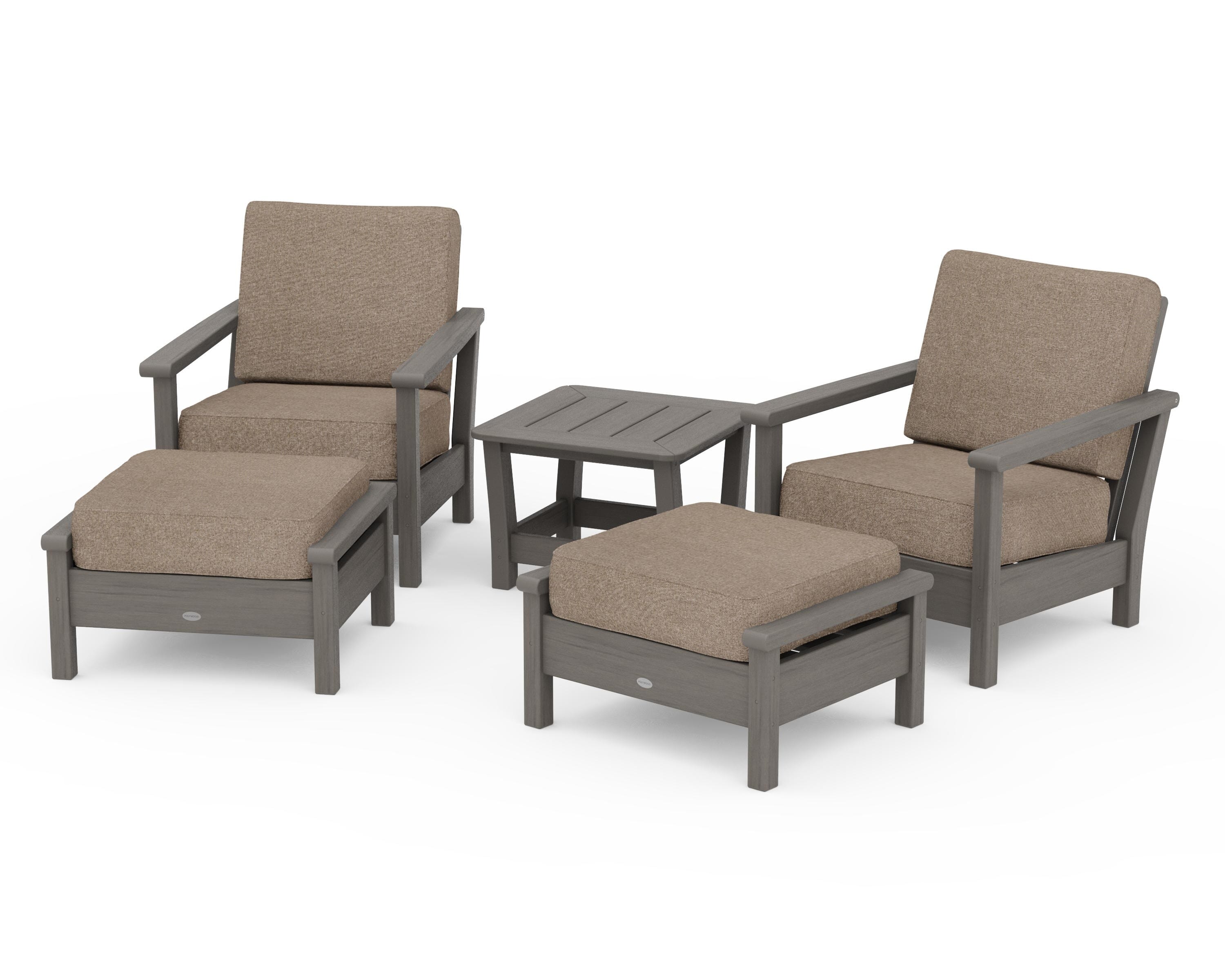 POLYWOOD Harbour 5-Piece Deep Seating Chair Set in Driftwood / Spiced Burlap