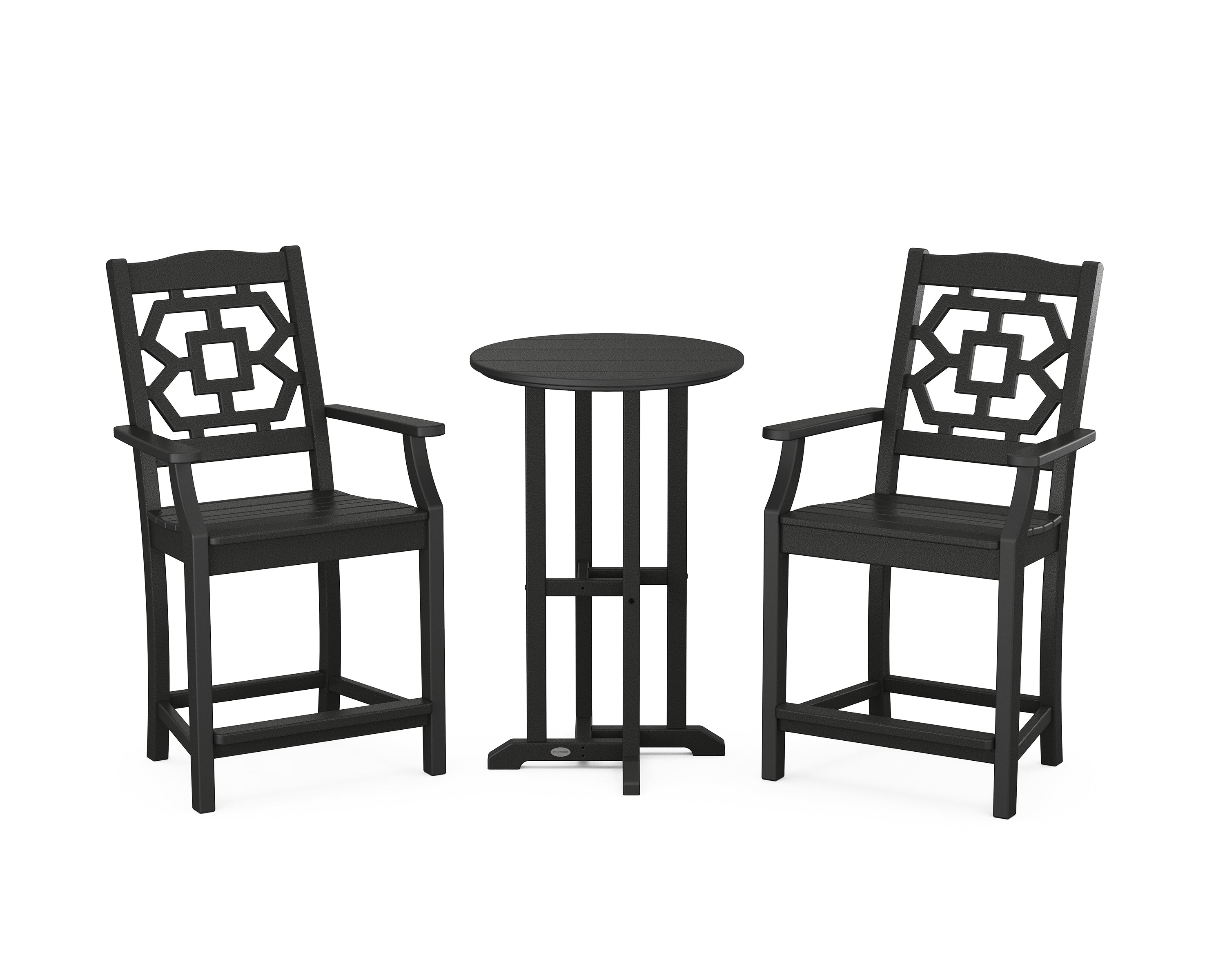 Martha Stewart by POLYWOOD Chinoiserie 3-Piece Farmhouse Bistro Counter Set in Black