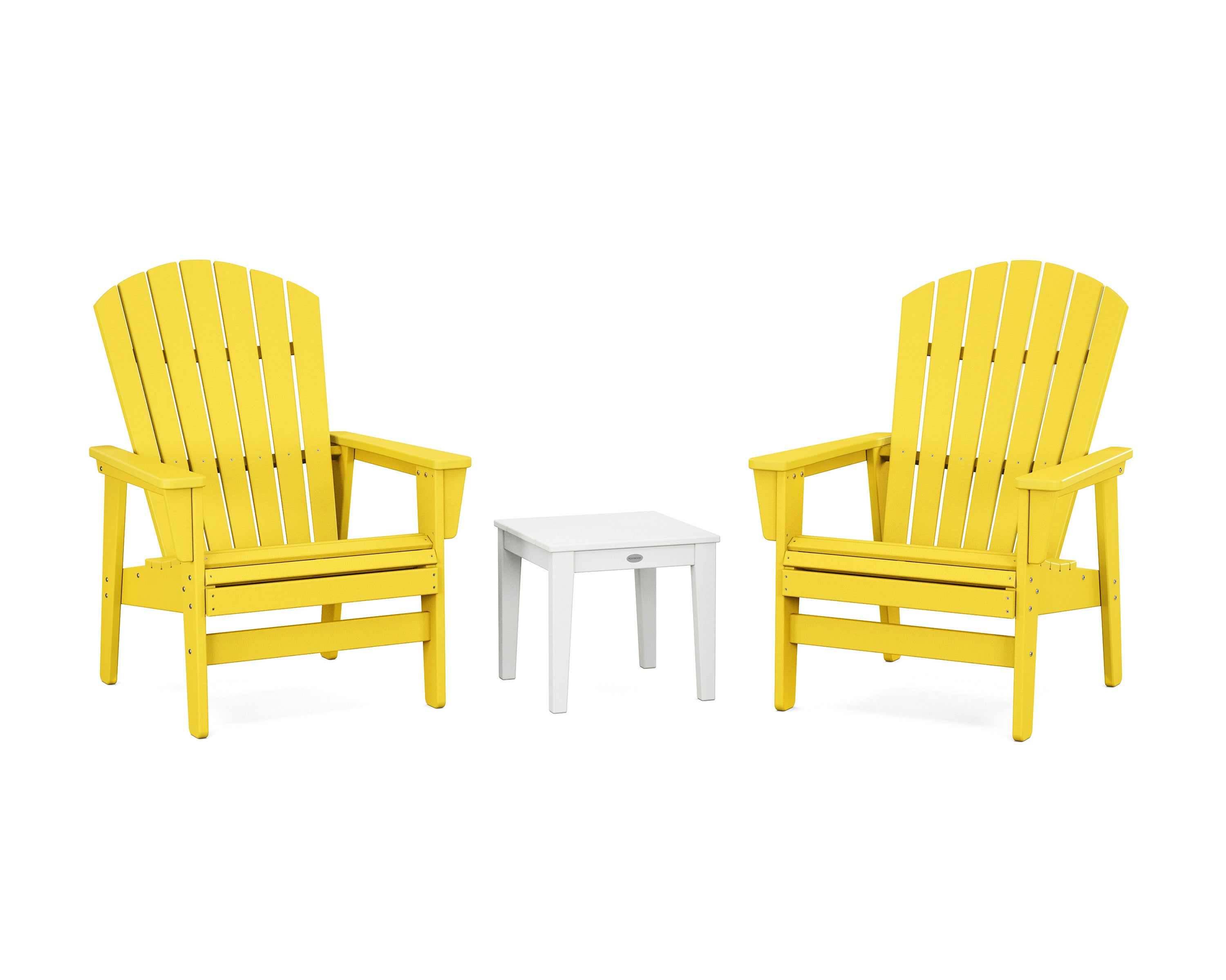 POLYWOOD 3-Piece Nautical Grand Upright Adirondack Set in Lemon / White