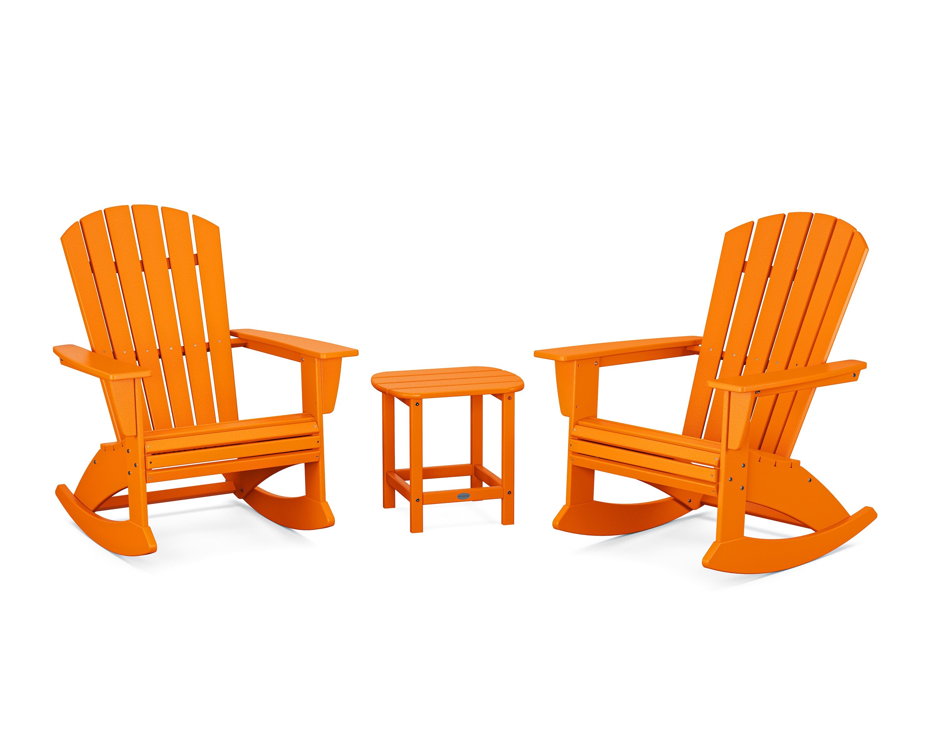 POLYWOOD Nautical Curveback 3-Piece Adirondack Rocking Chair Set in Tangerine