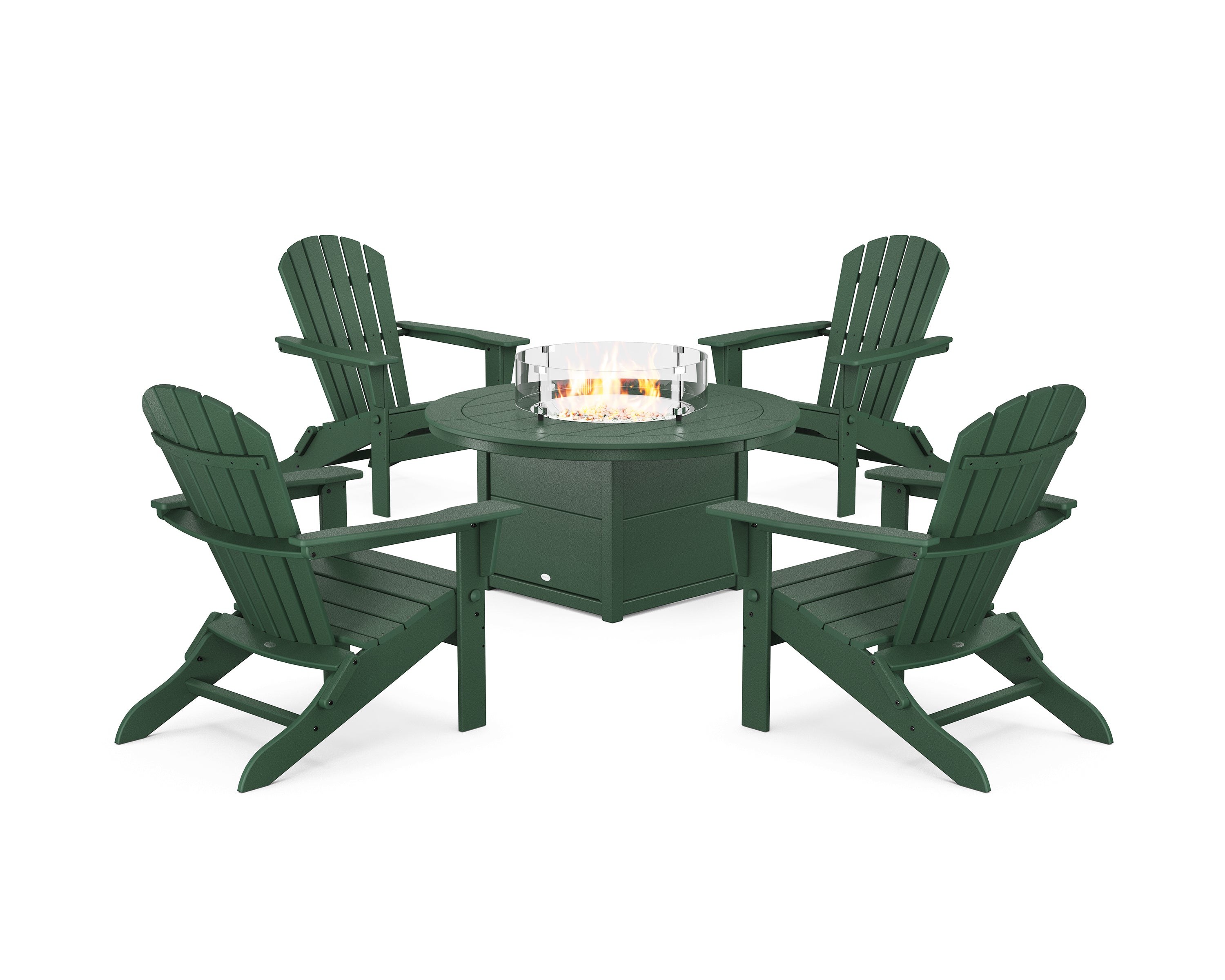 POLYWOOD South Beach 5-Piece Folding Adirondack Fire Chat Set in Green