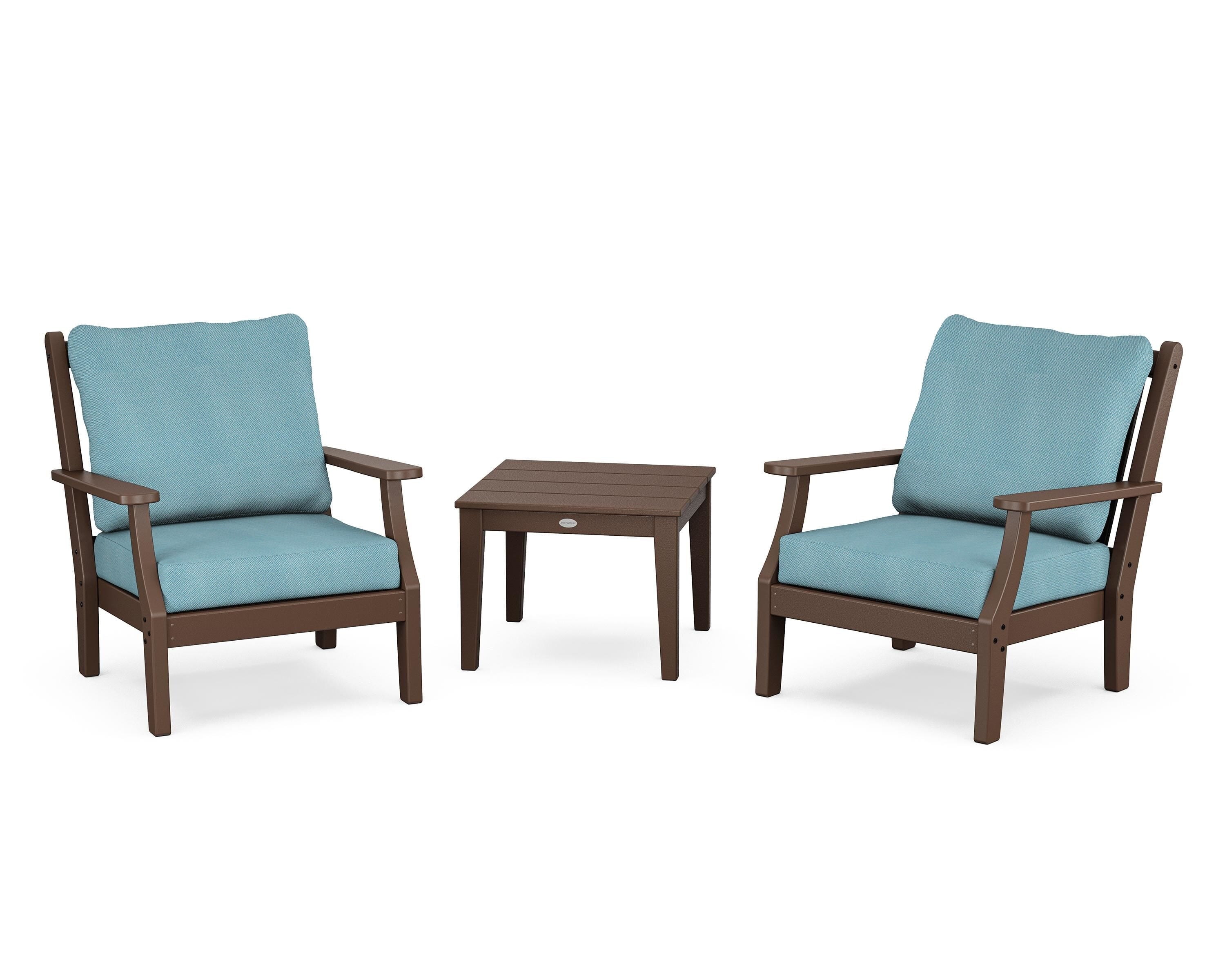 Country Living Wovendale 3-Piece Deep Seating Set in Mahogany / Lattice Sky Blue
