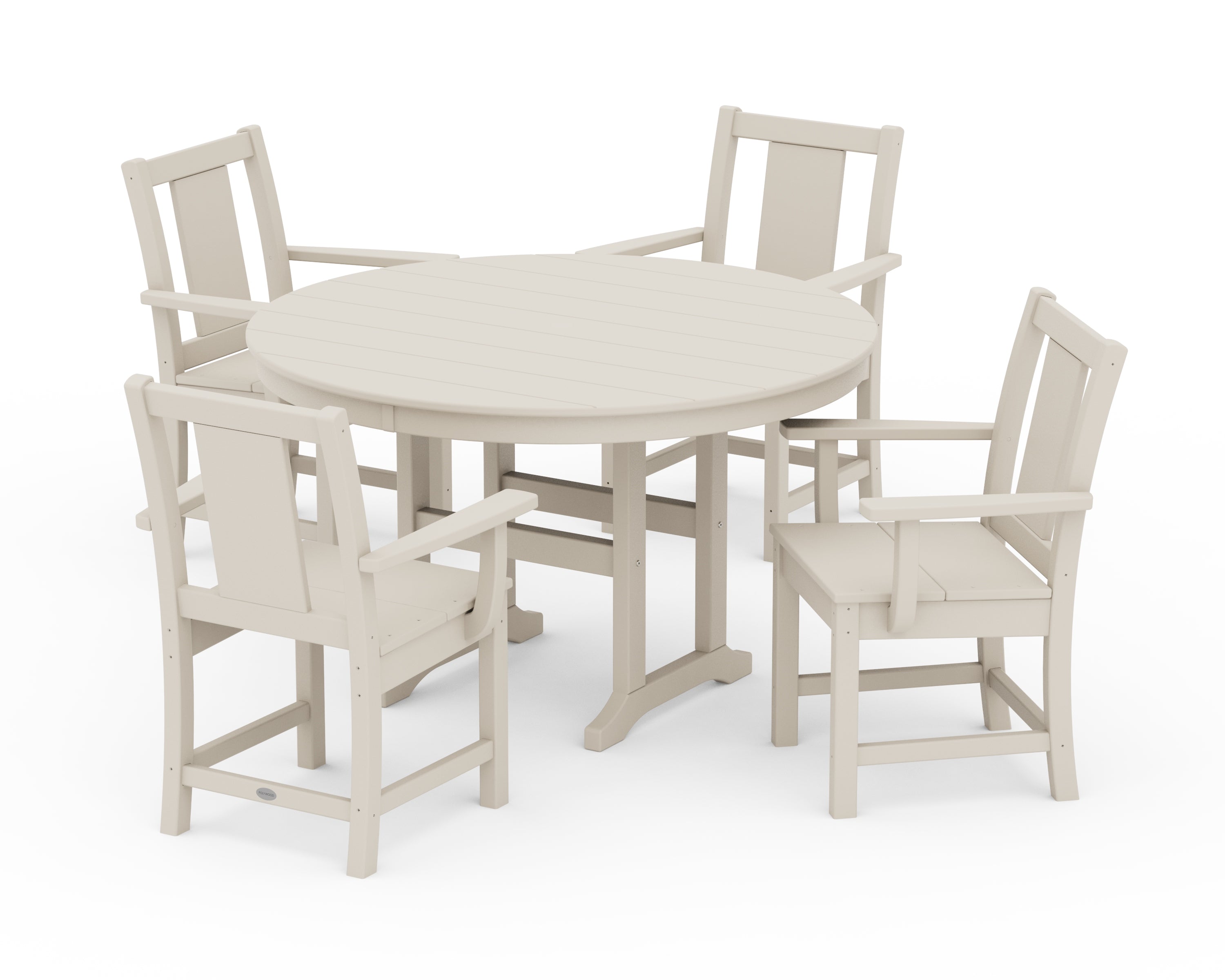 POLYWOOD Prairie 5-Piece Round Farmhouse Dining Set in Sand