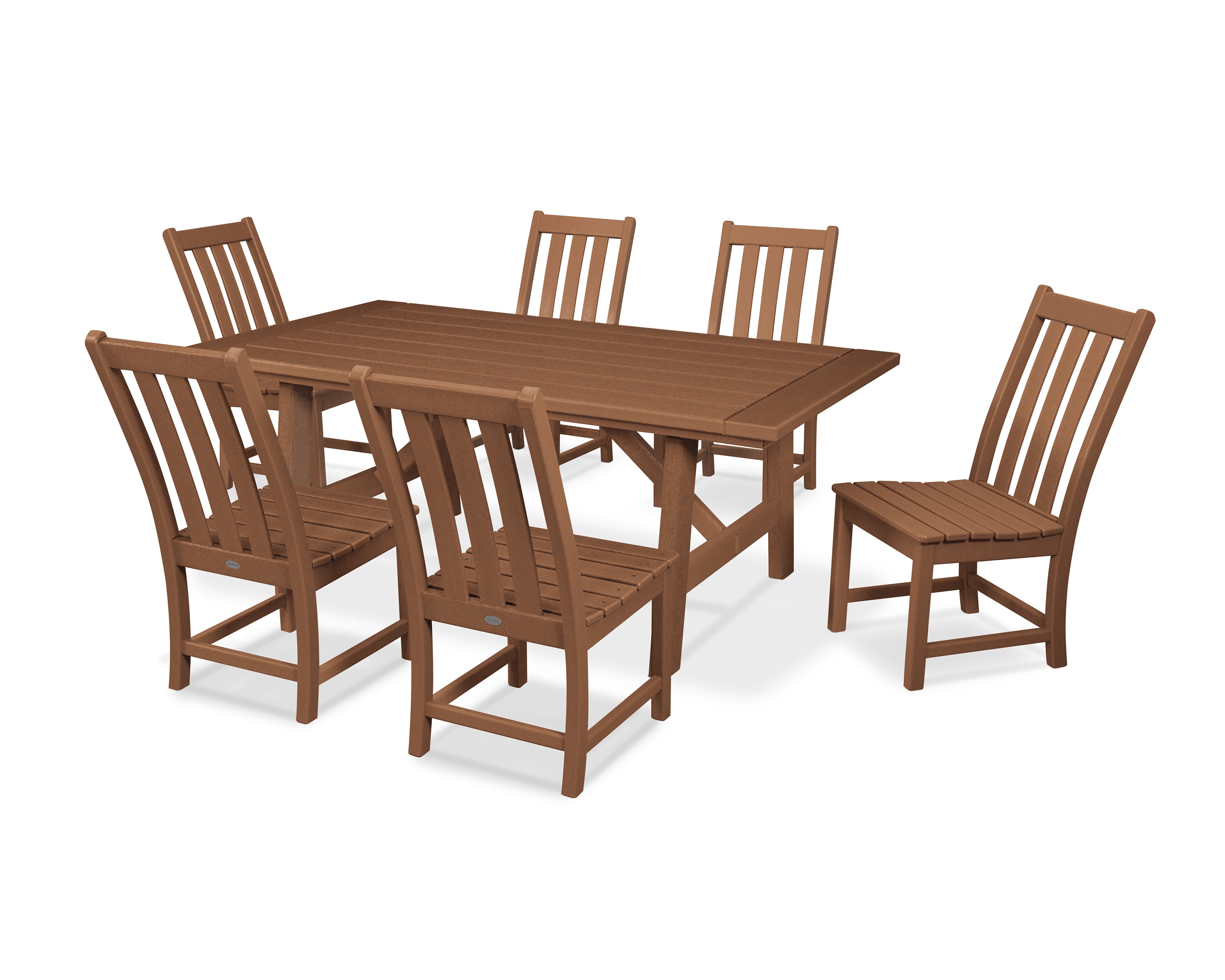 POLYWOOD® Vineyard 7-Piece Rustic Farmhouse Side Chair Dining Set in Teak