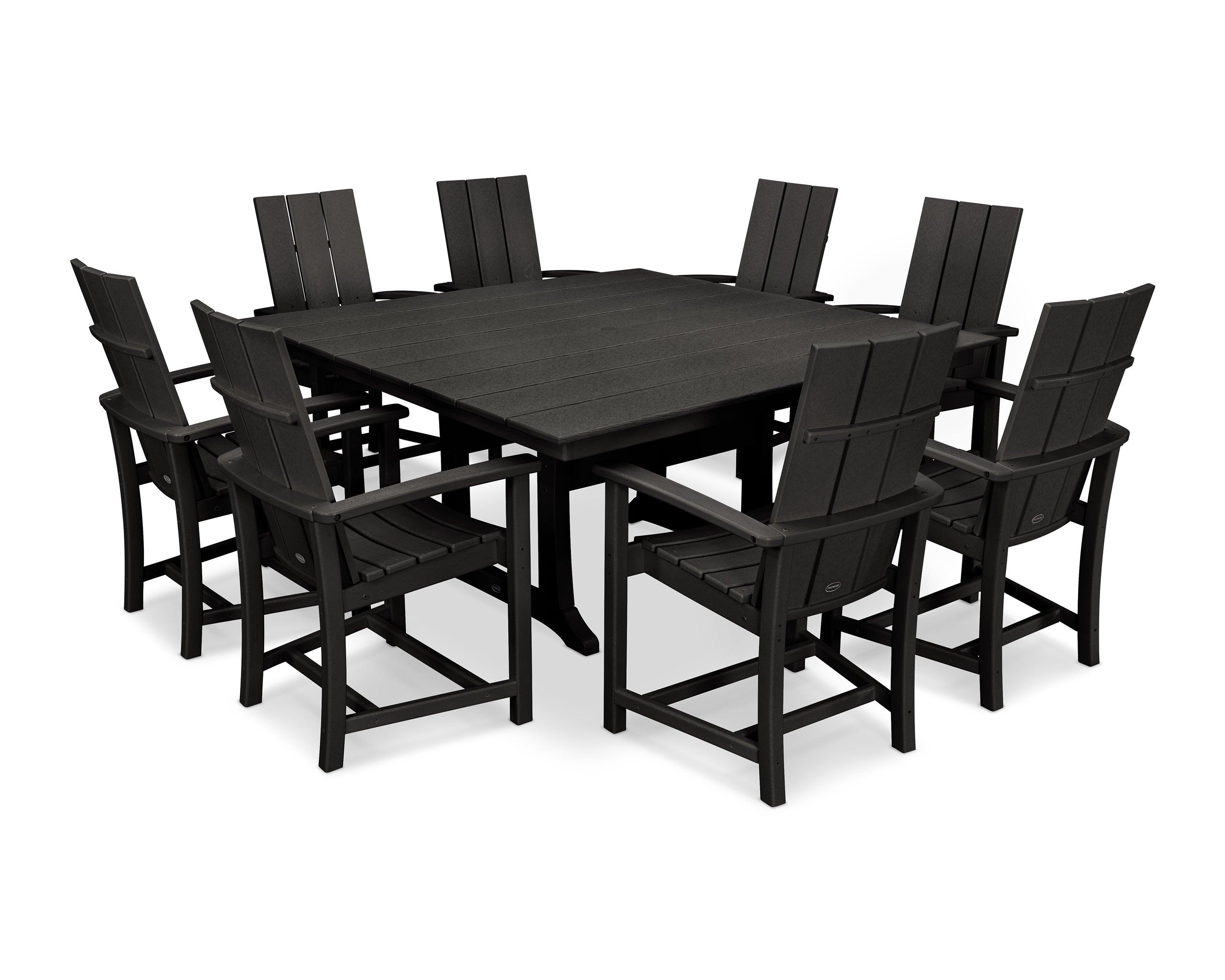 POLYWOOD® Modern Adirondack 9-Piece Farmhouse Trestle Dining Set in Black