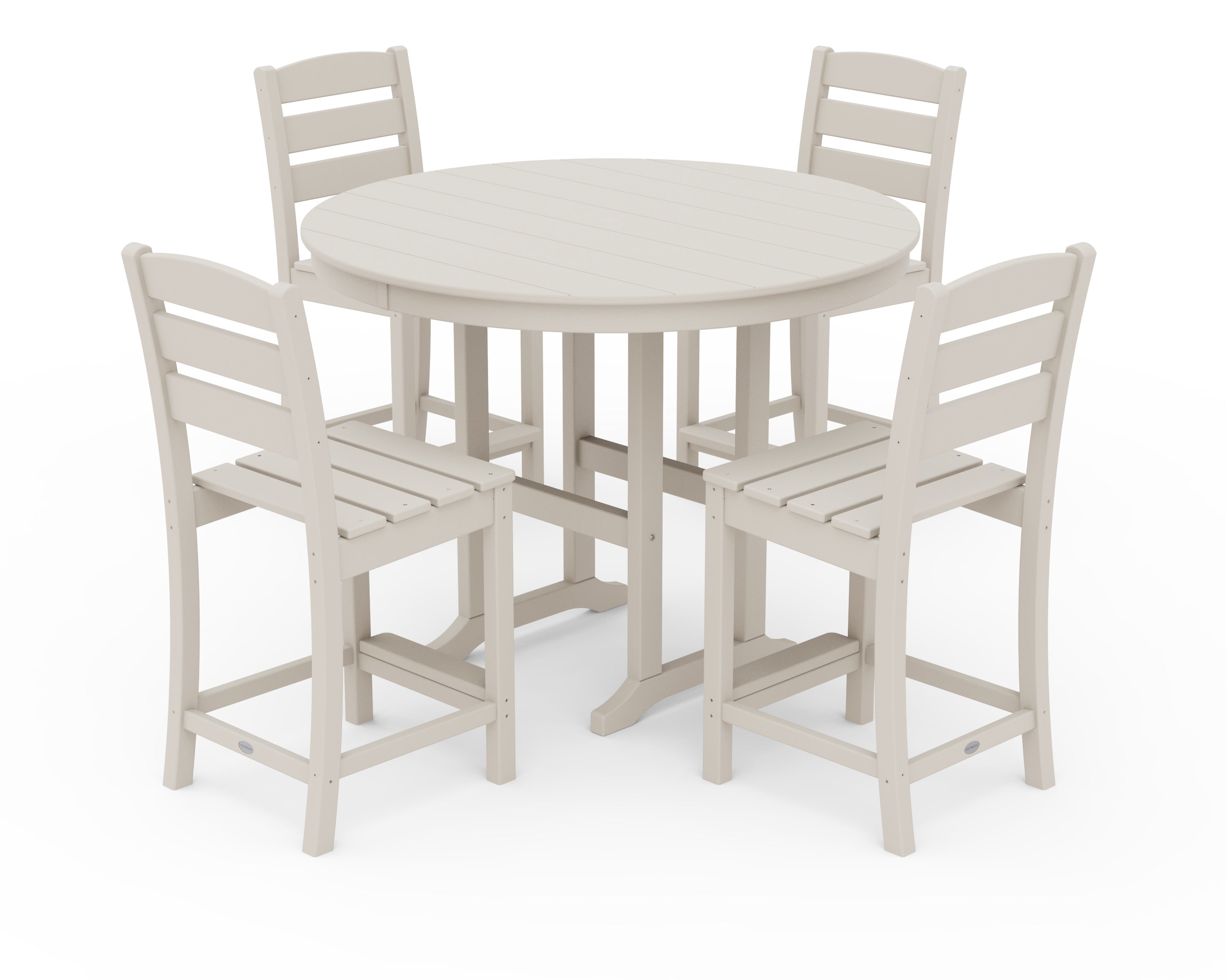 POLYWOOD Lakeside 5-Piece Farmhouse Round Side Chair Counter Set in Sand