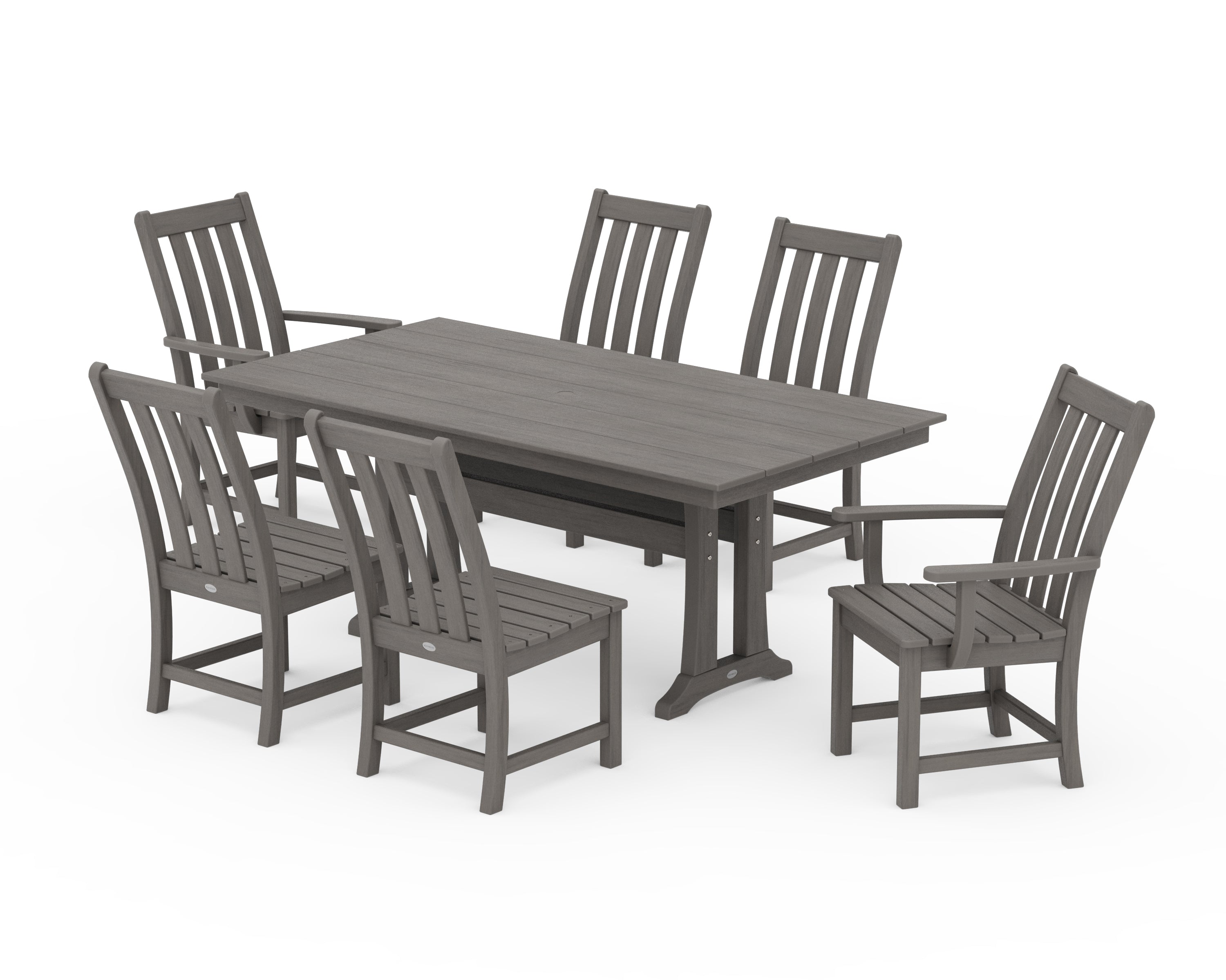 POLYWOOD Vineyard 7-Piece Farmhouse Dining Set with Trestle Legs in Driftwood