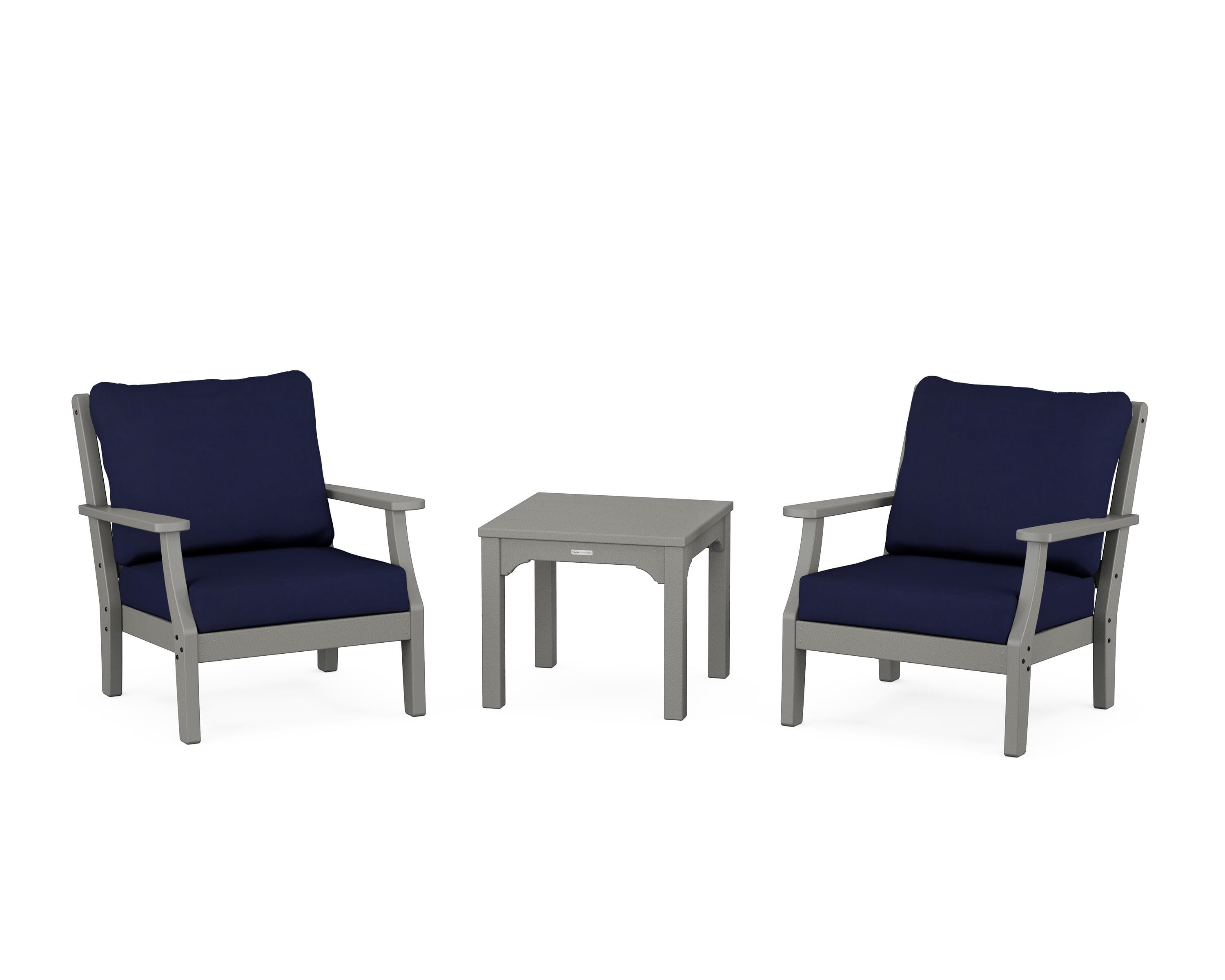 Martha Stewart by POLYWOOD Chinoiserie 3-Piece Deep Seating Set in Slate Grey / Navy