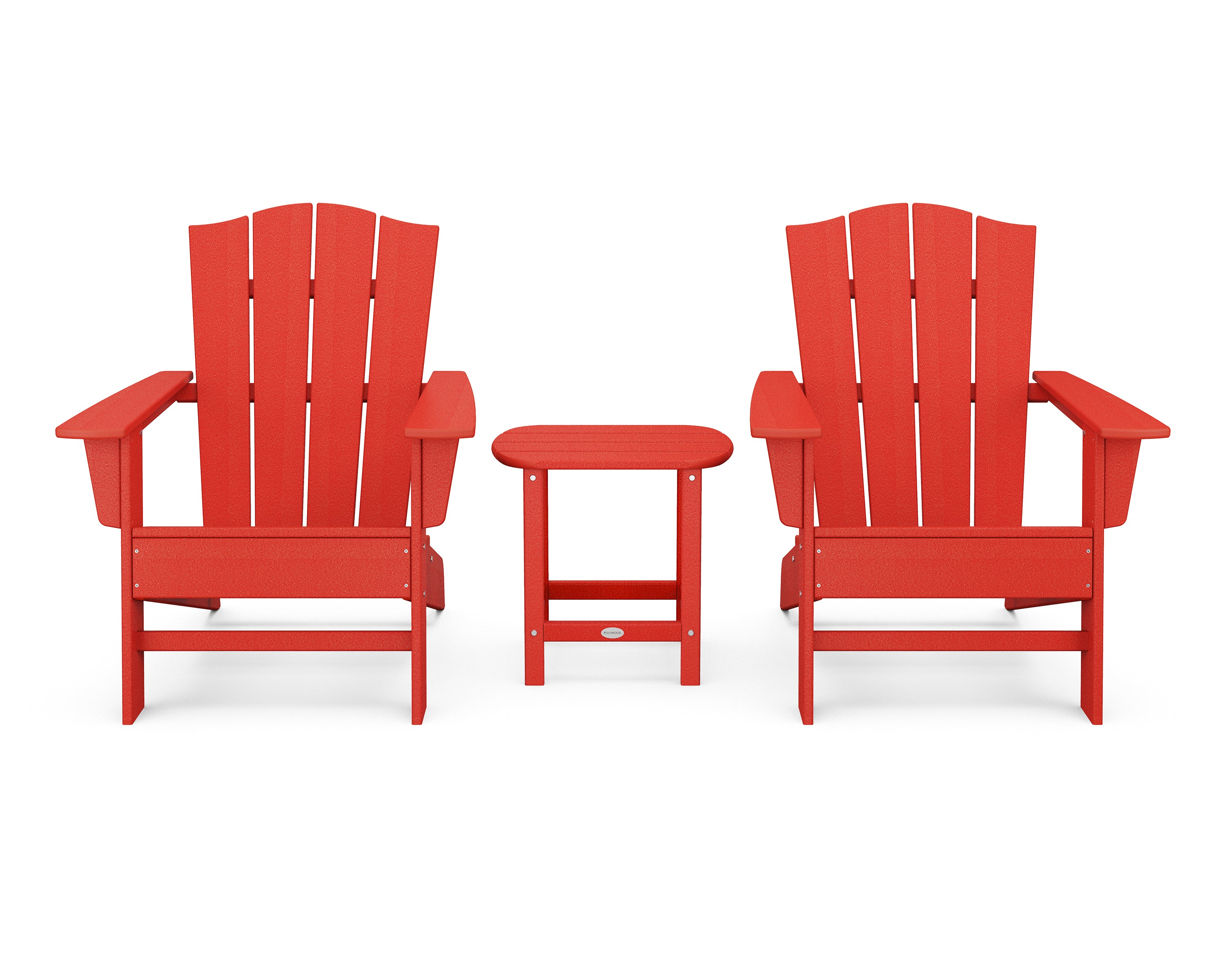POLYWOOD Wave 3-Piece Adirondack Chair Set with The Crest Chairs in Sunset Red