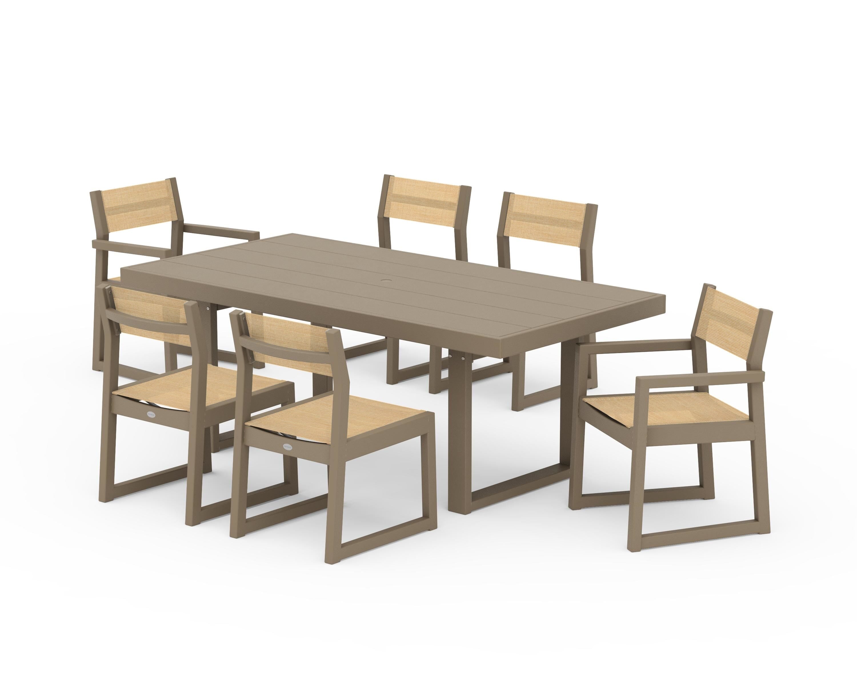 POLYWOOD EDGE Sling 7-Piece Dining Set in Vintage Sahara / Dupioni Apricot Sling