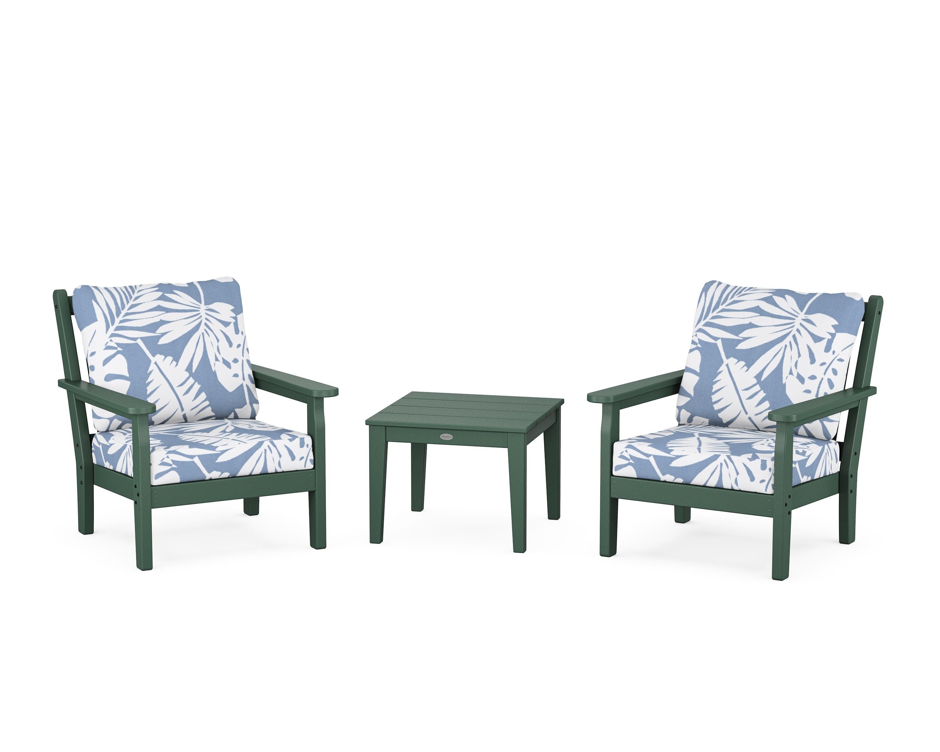 POLYWOOD Chippendale 3-Piece Deep Seating Set in Green / Leaf Sky Blue