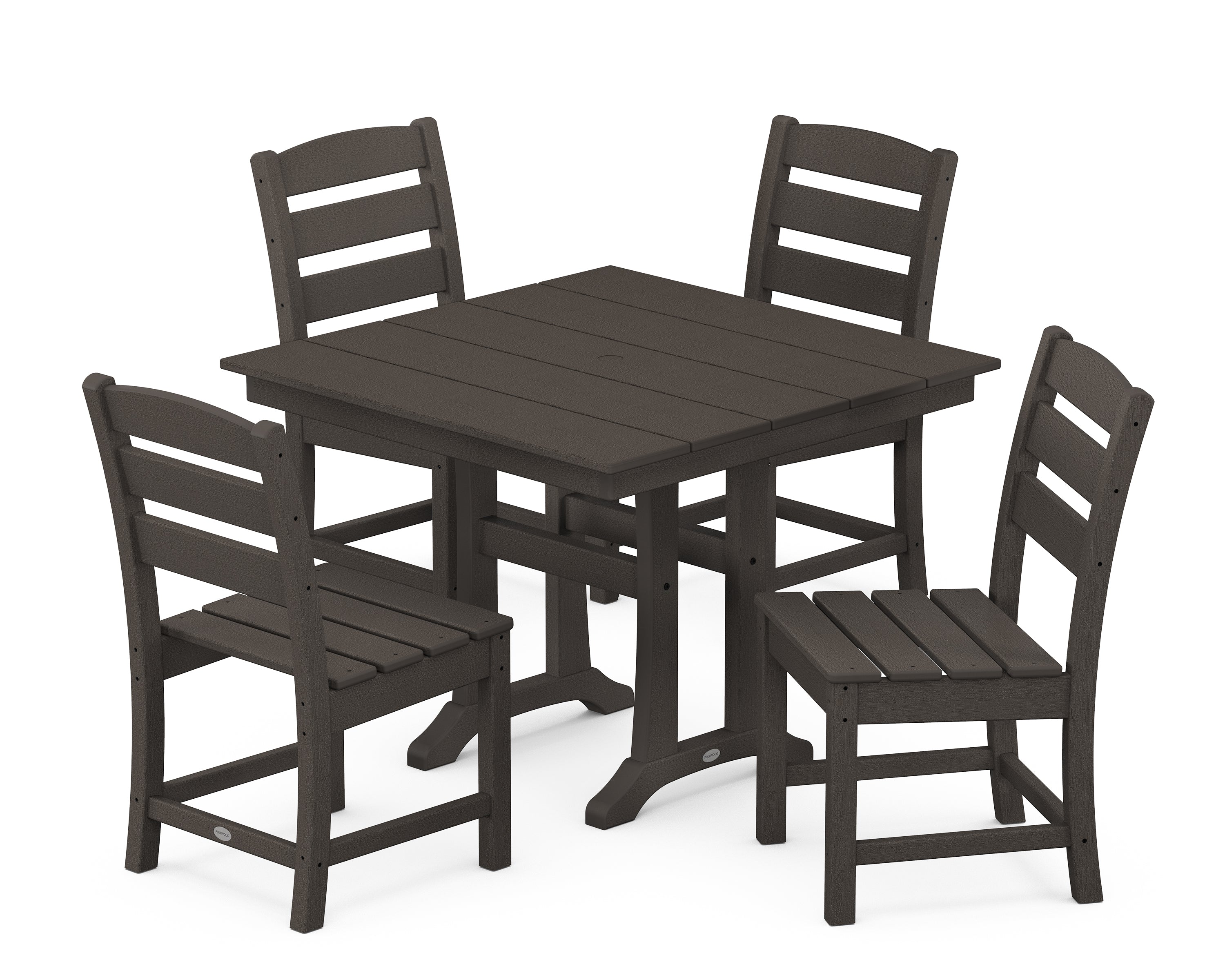 POLYWOOD® Lakeside 5-Piece Farmhouse Trestle Side Chair Dining Set in Vintage Coffee