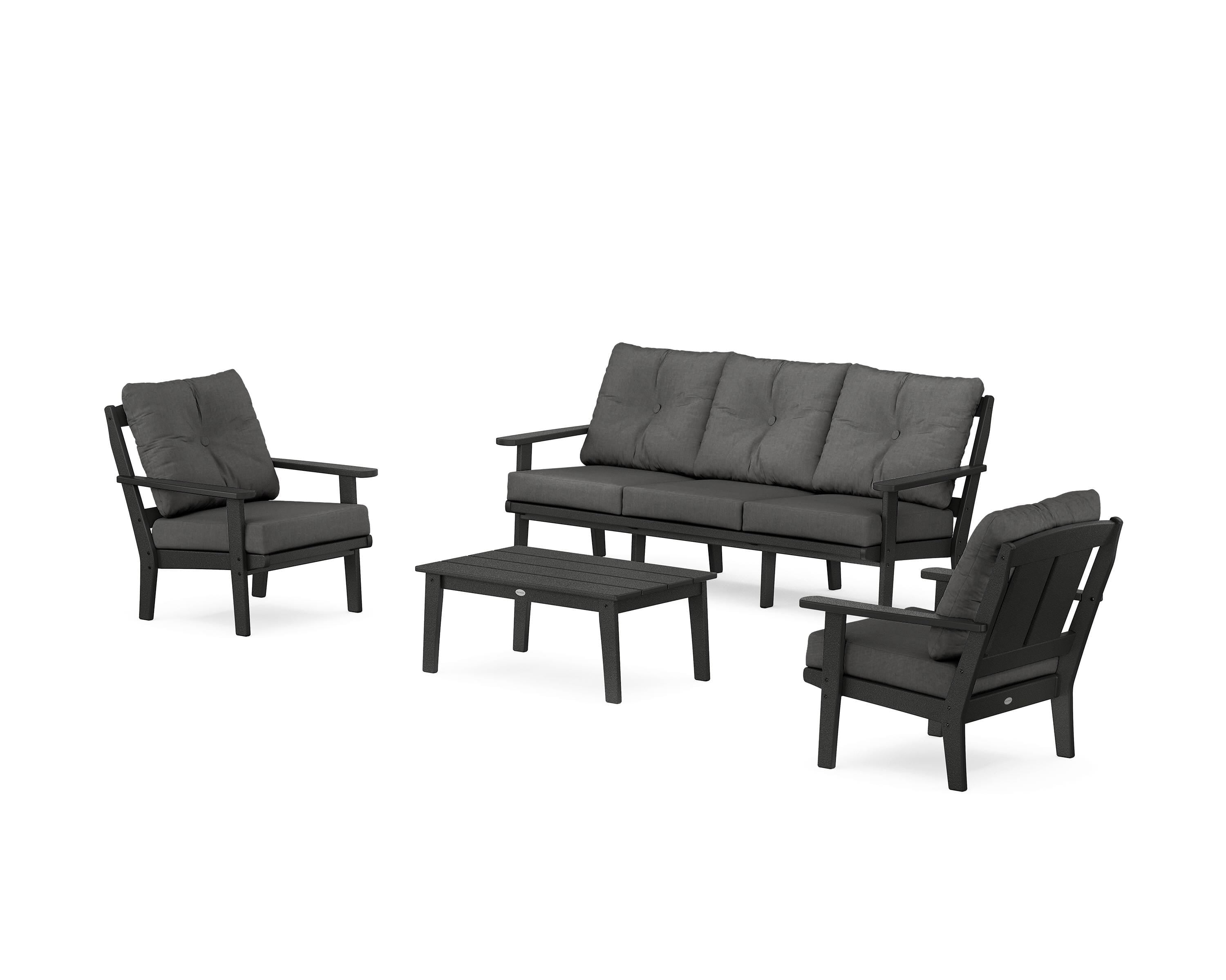 POLYWOOD Mission 4-Piece Deep Seating Set with Sofa in Black / Spectrum Carbon