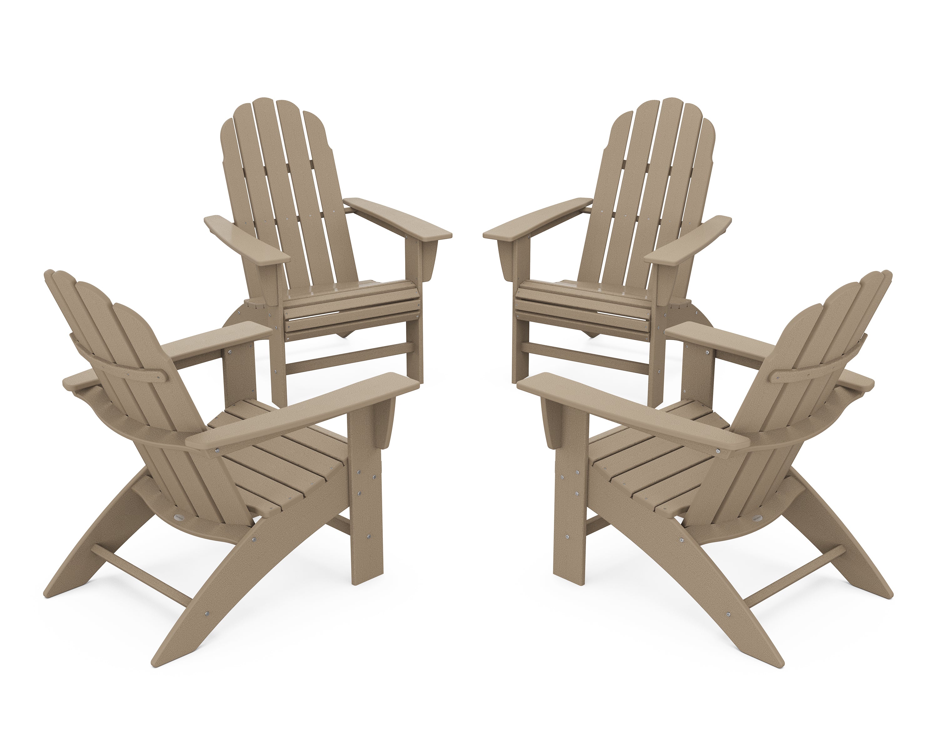 POLYWOOD® 4-Piece Vineyard Curveback Adirondack Chair Conversation Set in Vintage Sahara