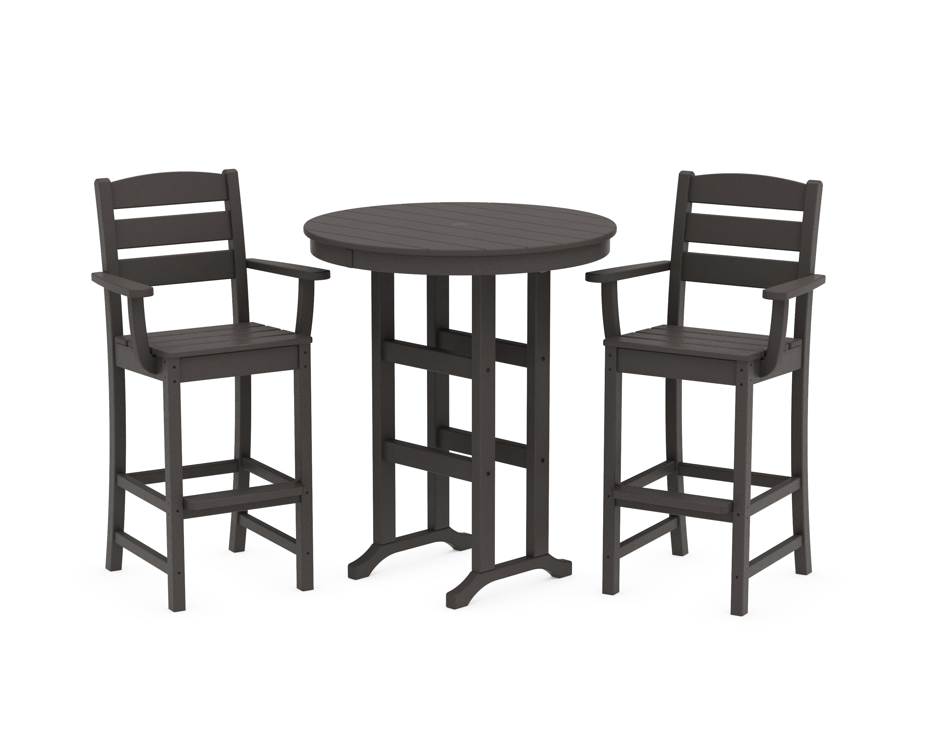 POLYWOOD Lakeside 3-Piece Round Bar Arm Chair Set in Vintage Coffee