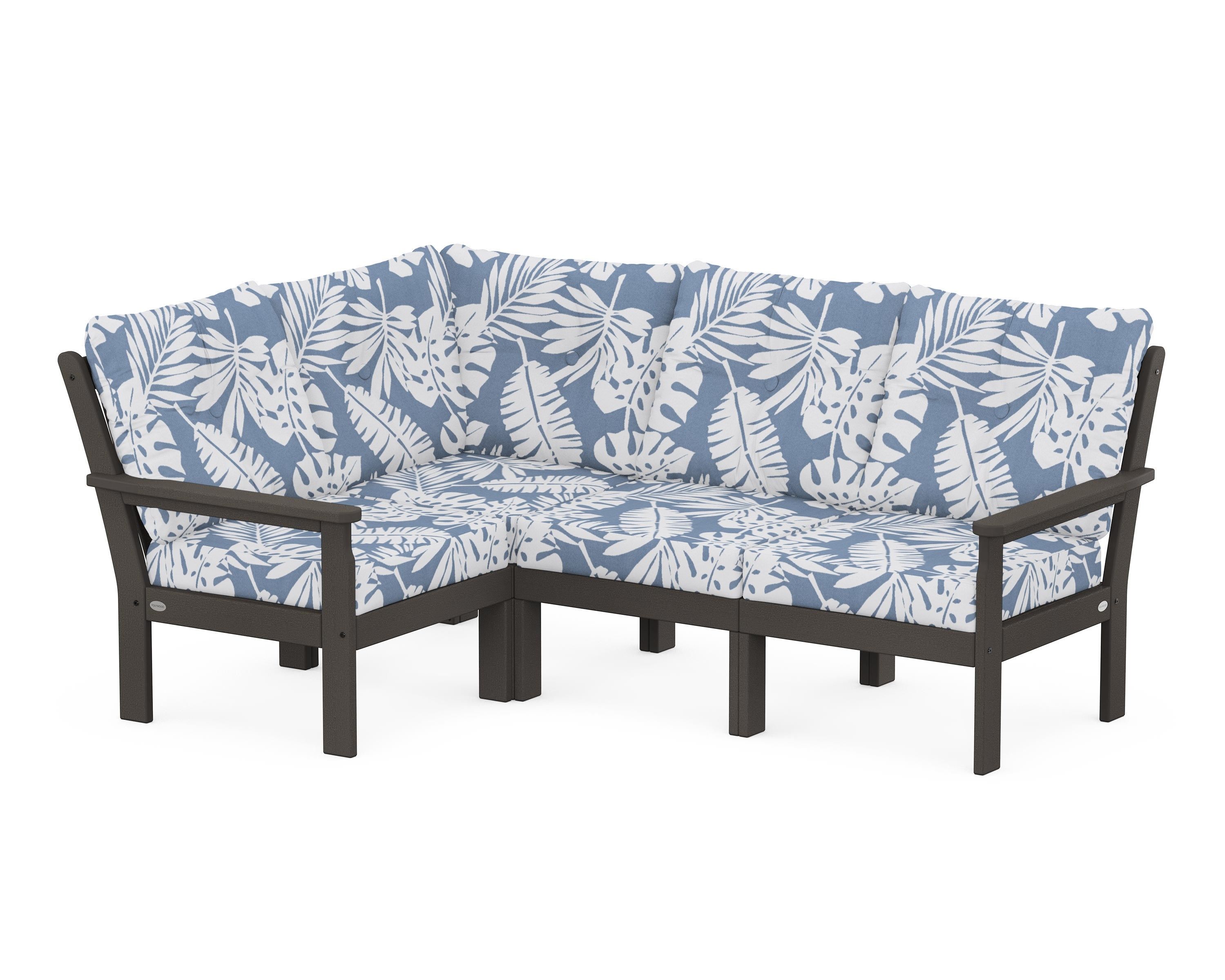POLYWOOD Vineyard 4-Piece Sectional in Vintage Coffee / Leaf Sky Blue