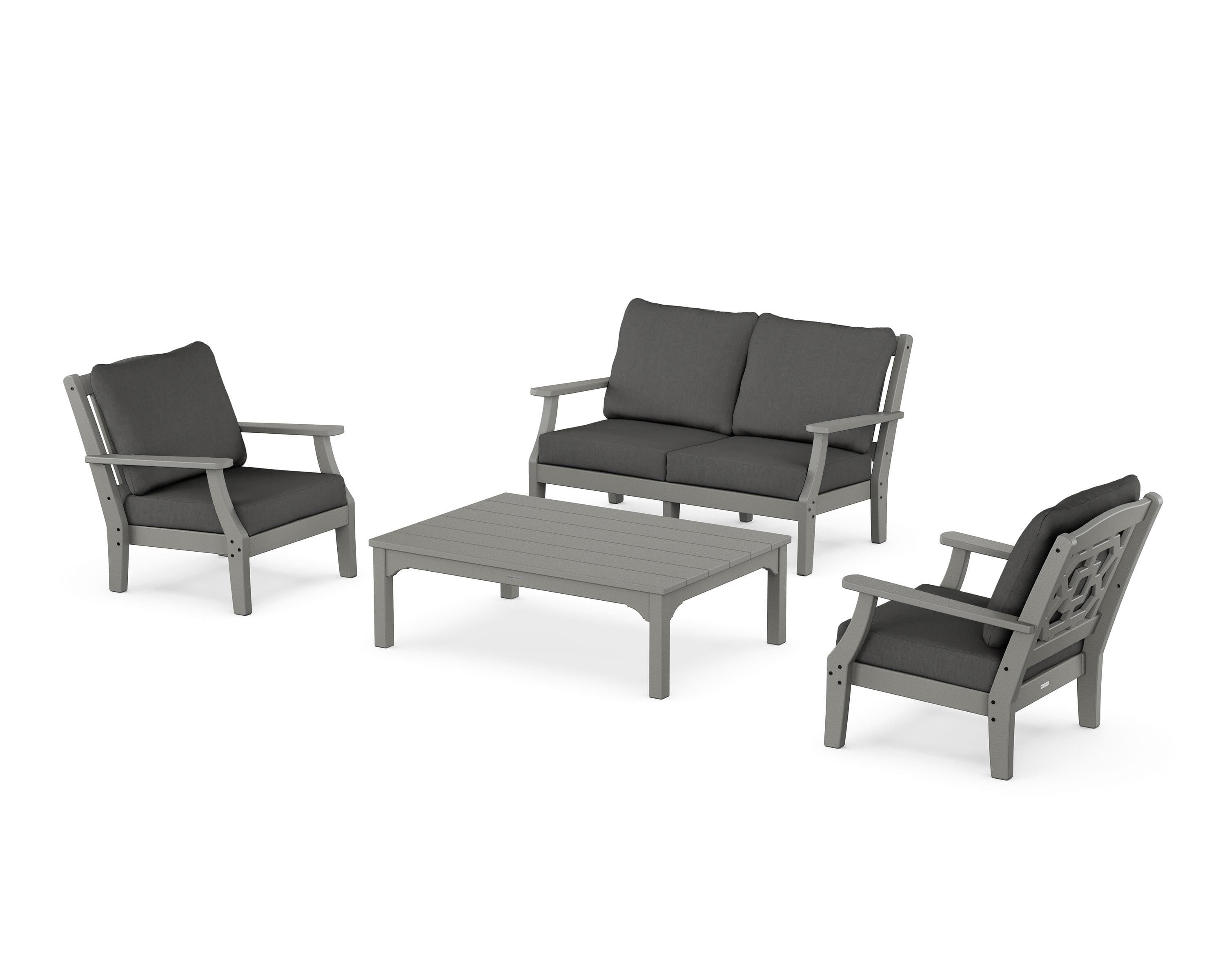Martha Stewart by POLYWOOD Chinoiserie 4-Piece Deep Seating Set with Loveseat in Slate Grey / Spectrum Carbon