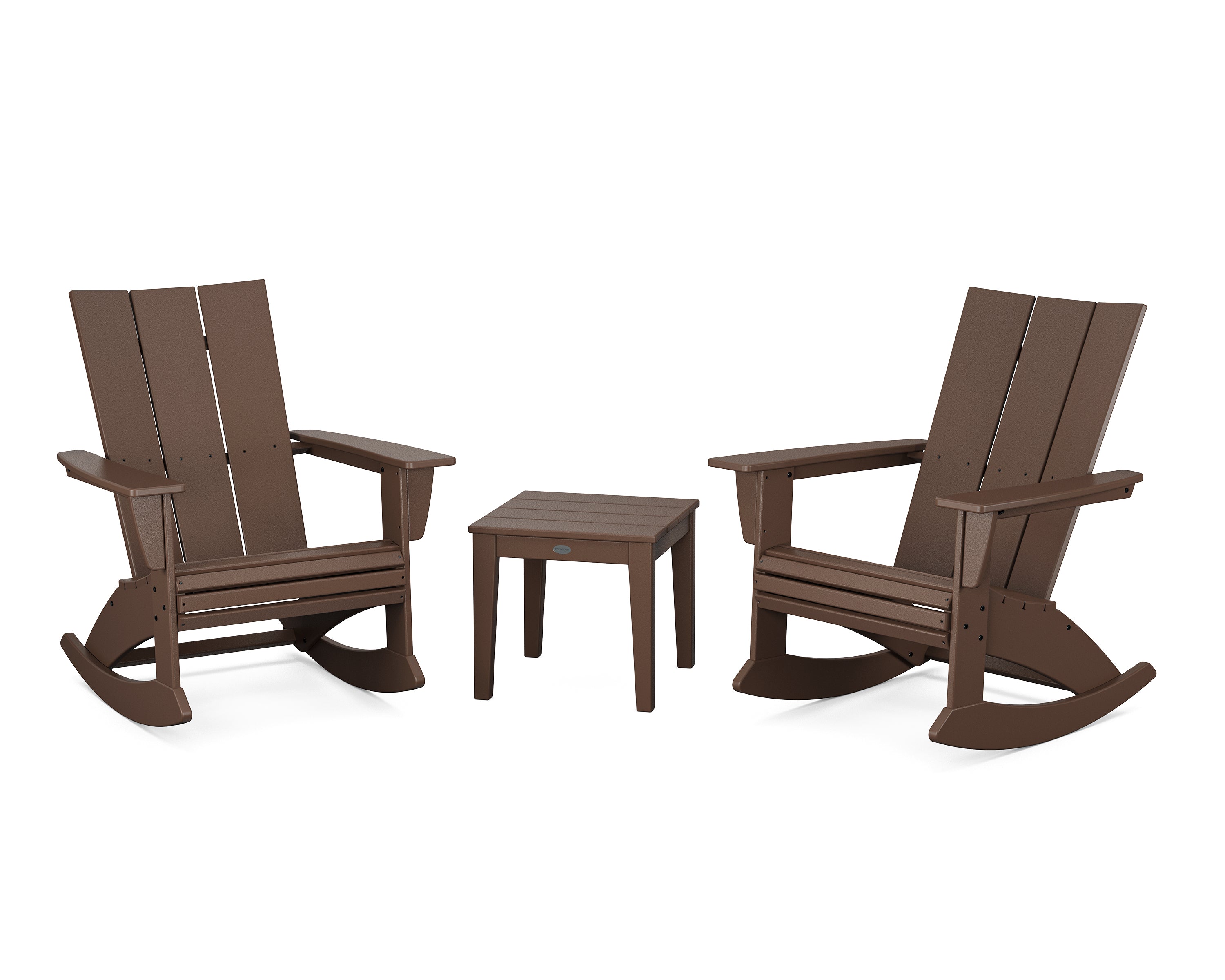 POLYWOOD Modern Curveback 3-Piece Adirondack Rocking Chair Set in Mahogany
