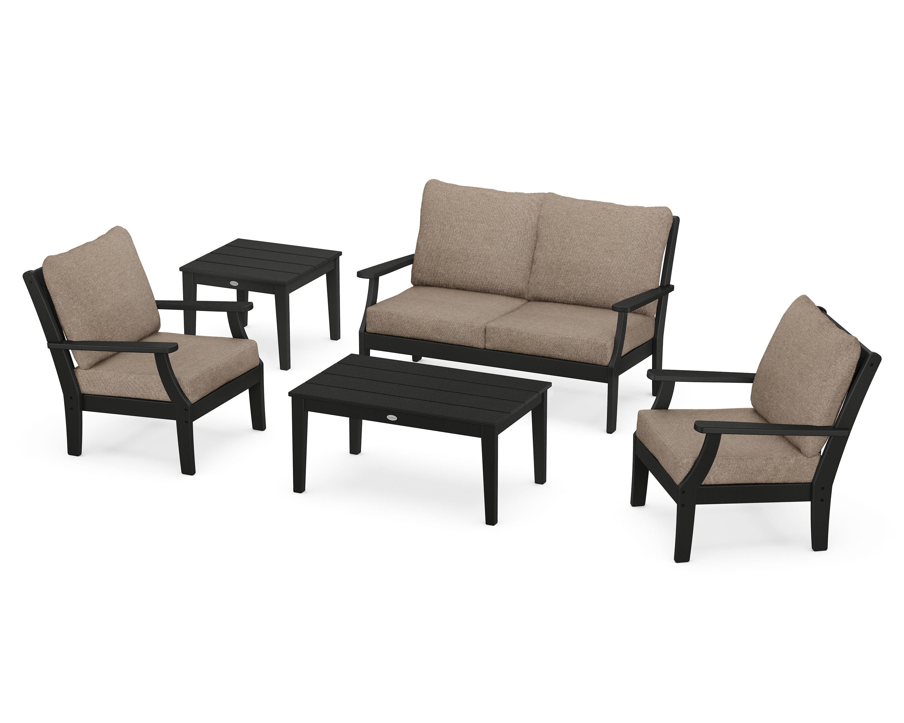 POLYWOOD Braxton 5-Piece Deep Seating Set in Black / Spiced Burlap
