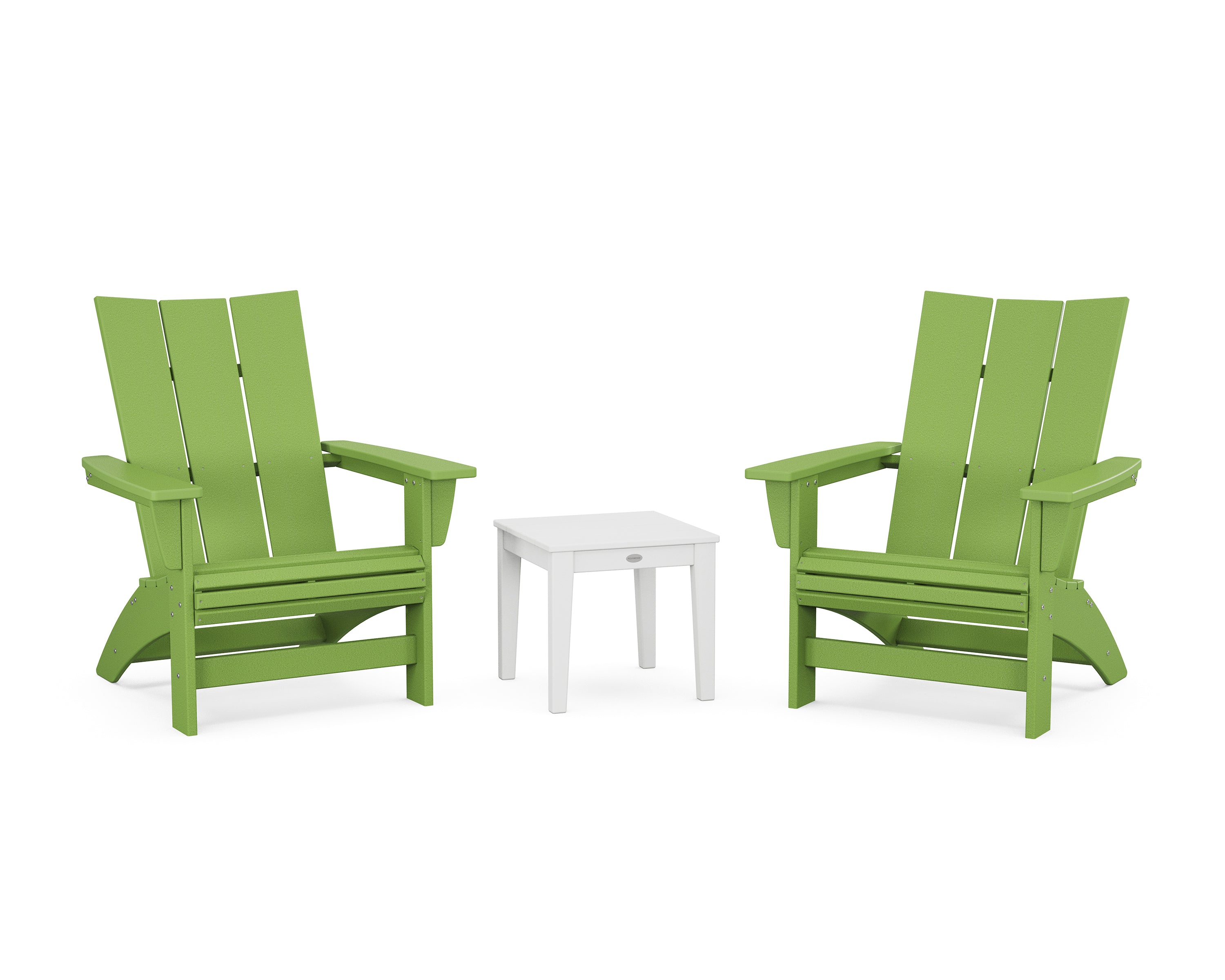 POLYWOOD 3-Piece Modern Grand Adirondack Set in Lime / White
