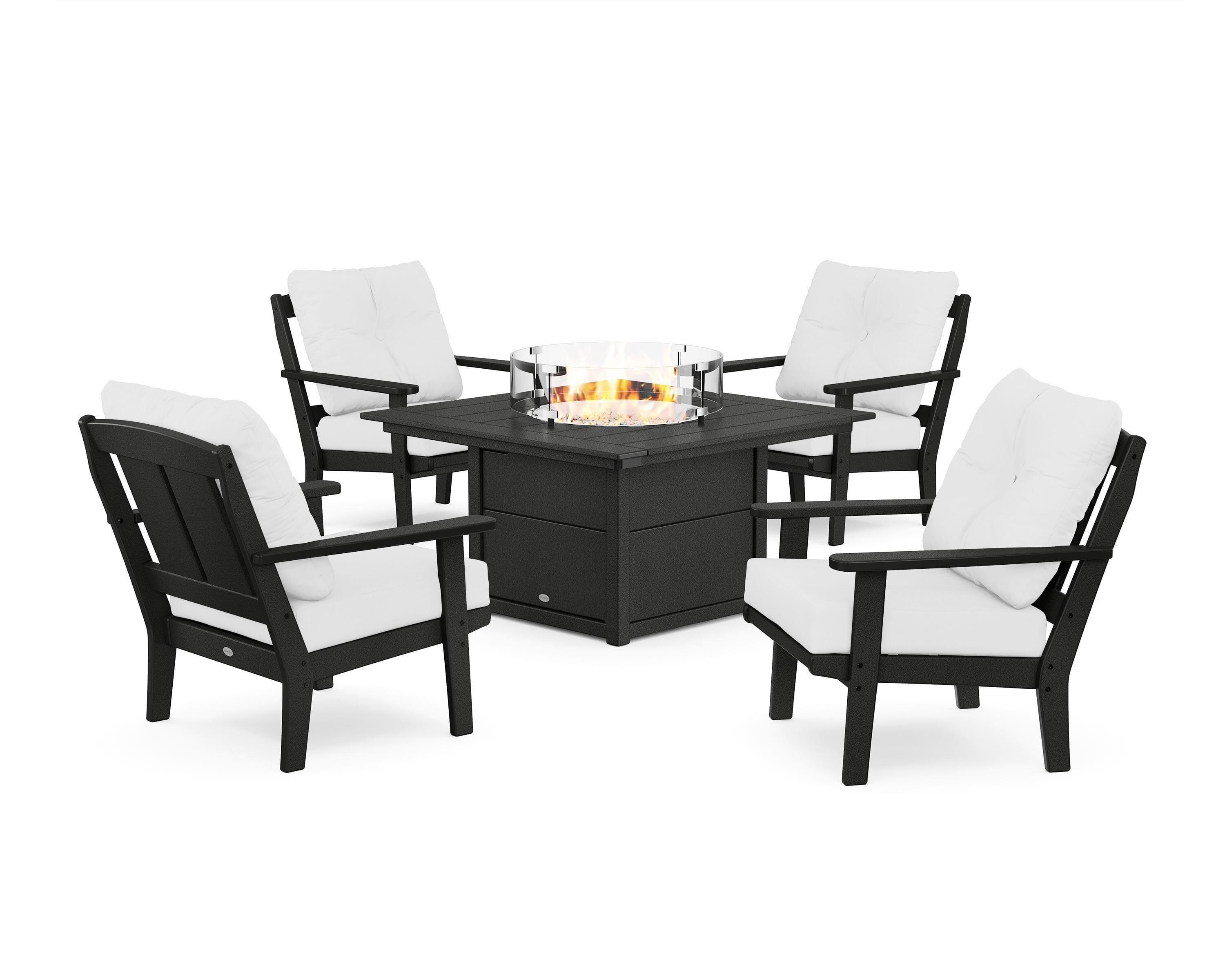 POLYWOOD Mission 5-Piece Deep Seating Set with Fire Pit Table in Black / Natural