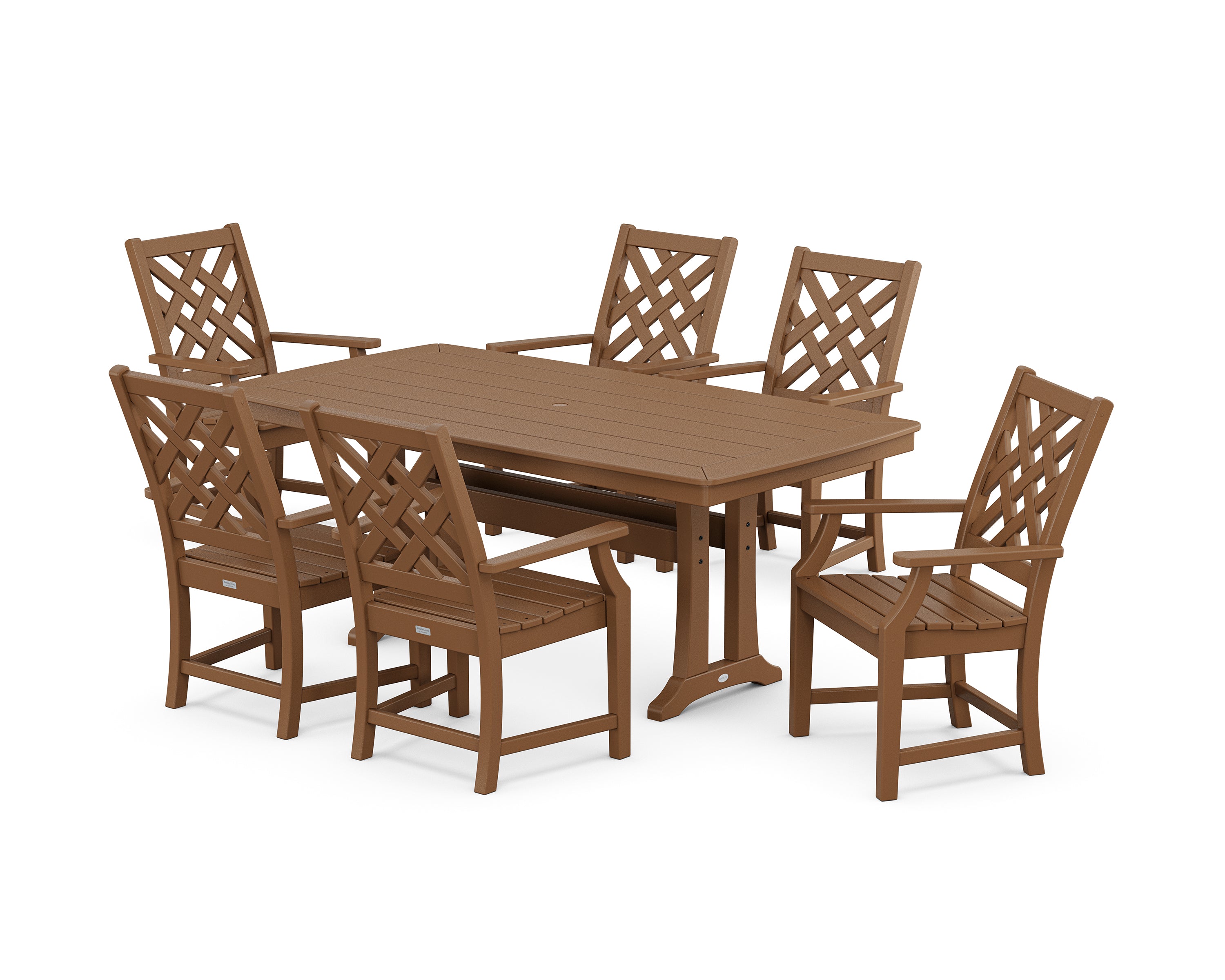 Country Living Wovendale Arm Chair 7-Piece Dining Set with Trestle Legs in Teak