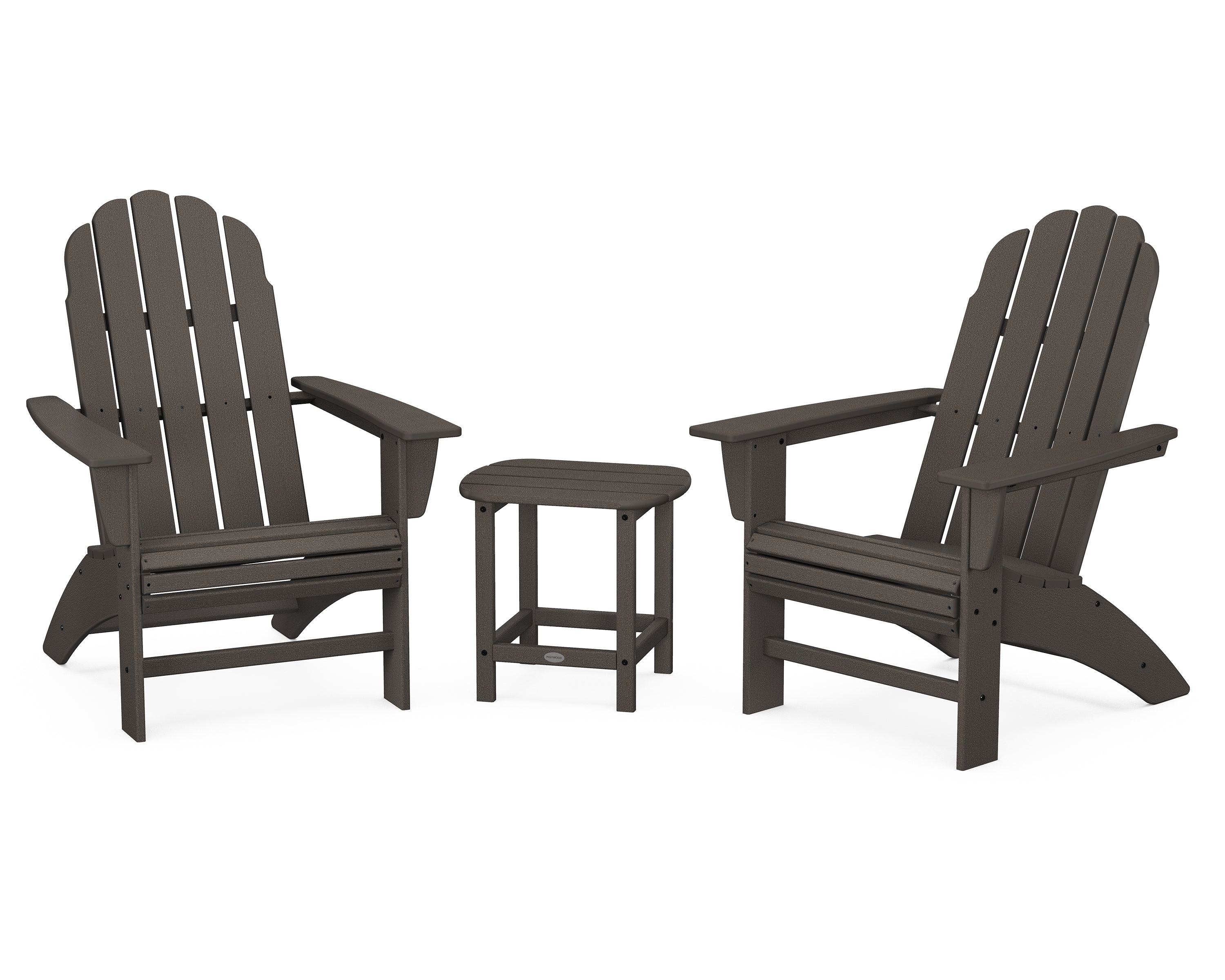 POLYWOOD® Vineyard 3-Piece Curveback Adirondack Set with South Beach 18" Side Table in Vintage Coffee