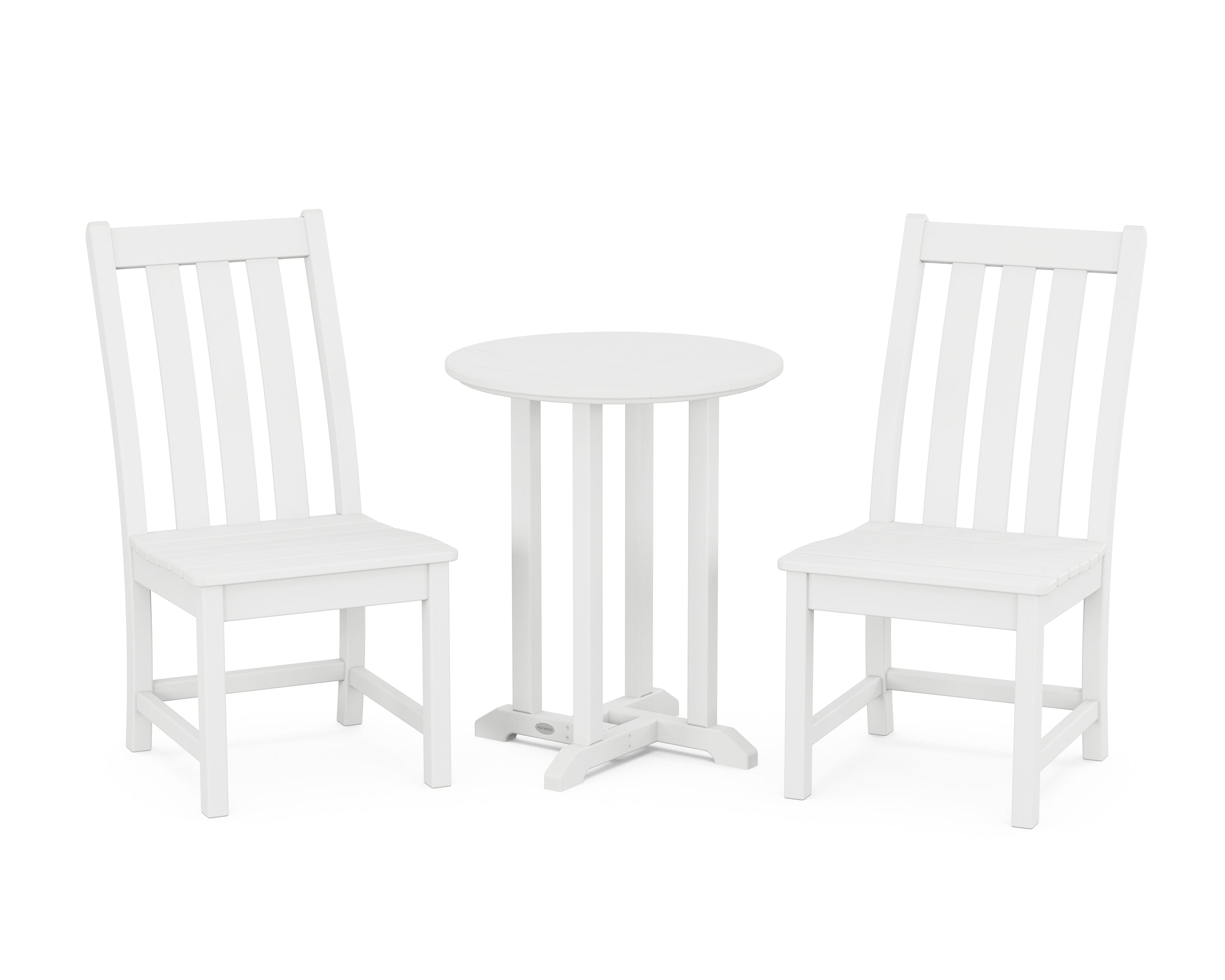 POLYWOOD Vineyard Side Chair 3-Piece Round Bistro Dining Set in White