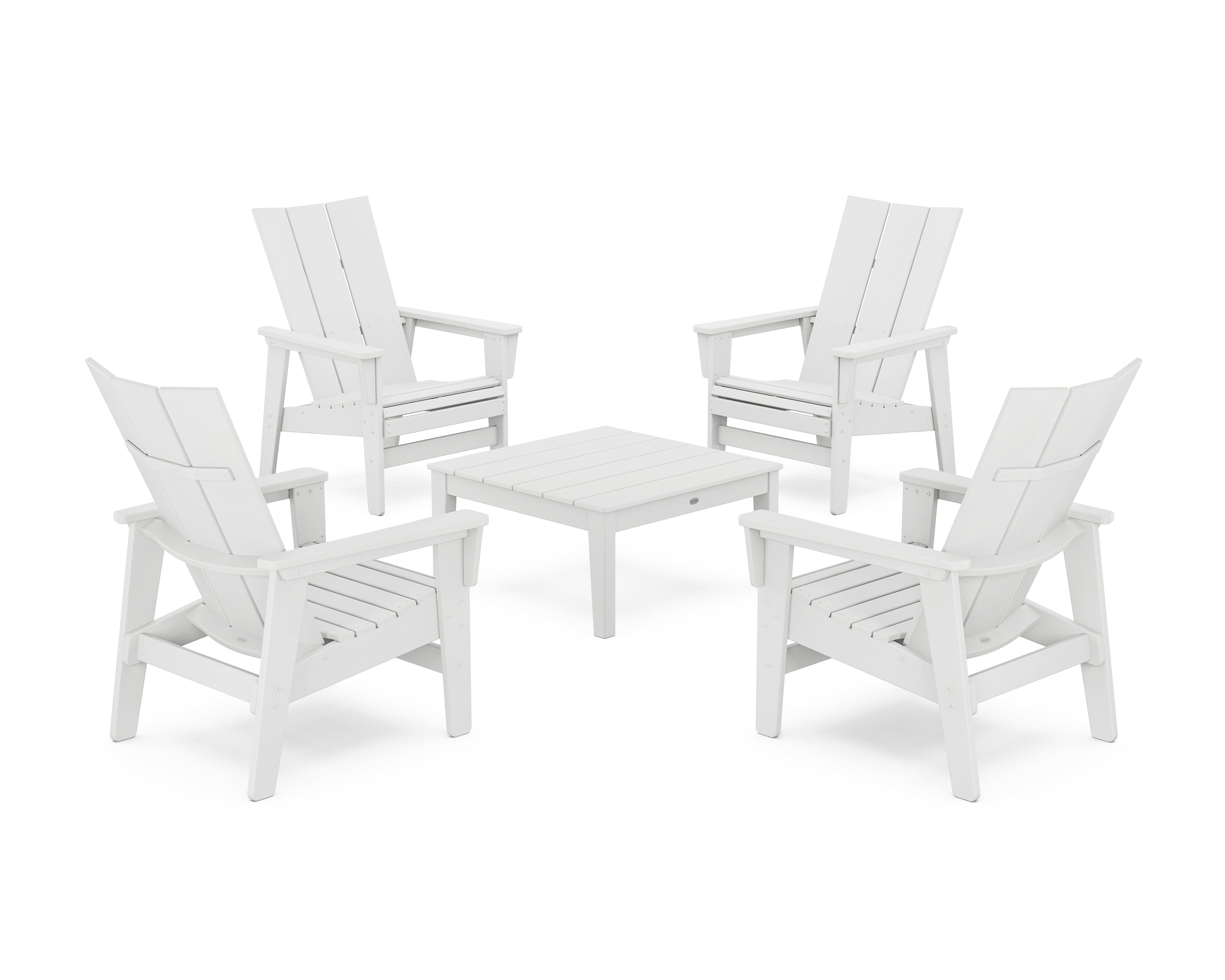 POLYWOOD 5-Piece Modern Grand Upright Adirondack Chair Conversation Group in White