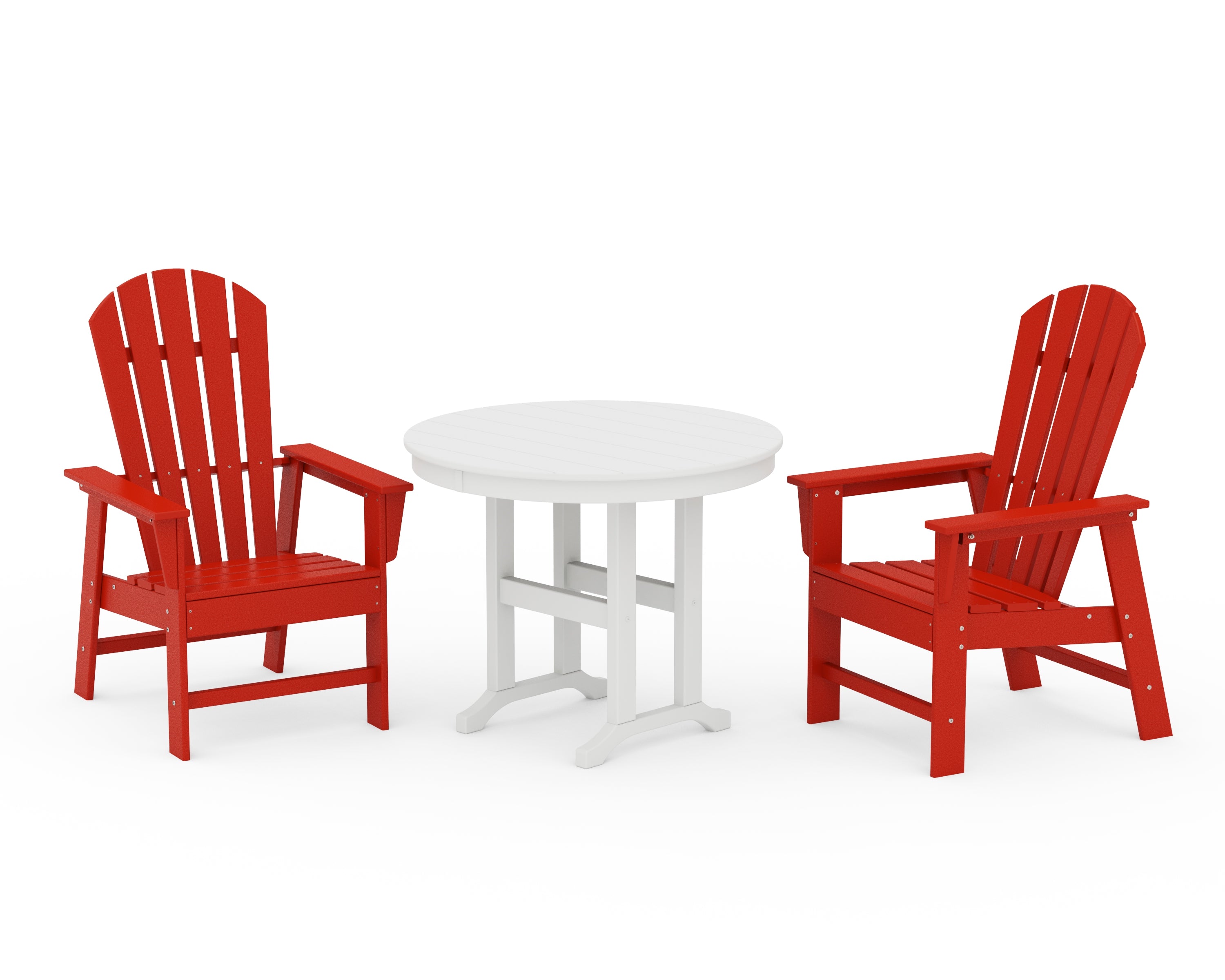 POLYWOOD South Beach 3-Piece Round Farmhouse Dining Set in Sunset Red / White