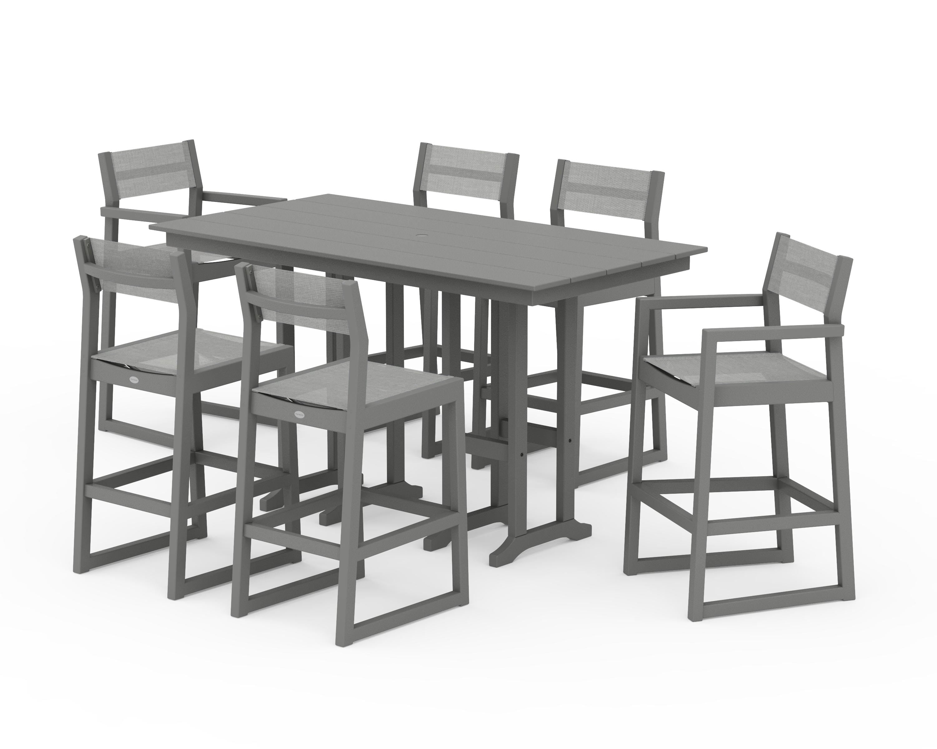 POLYWOOD EDGE Sling 7-Piece Farmhouse Bar Set in Slate Grey / Metallic Sling