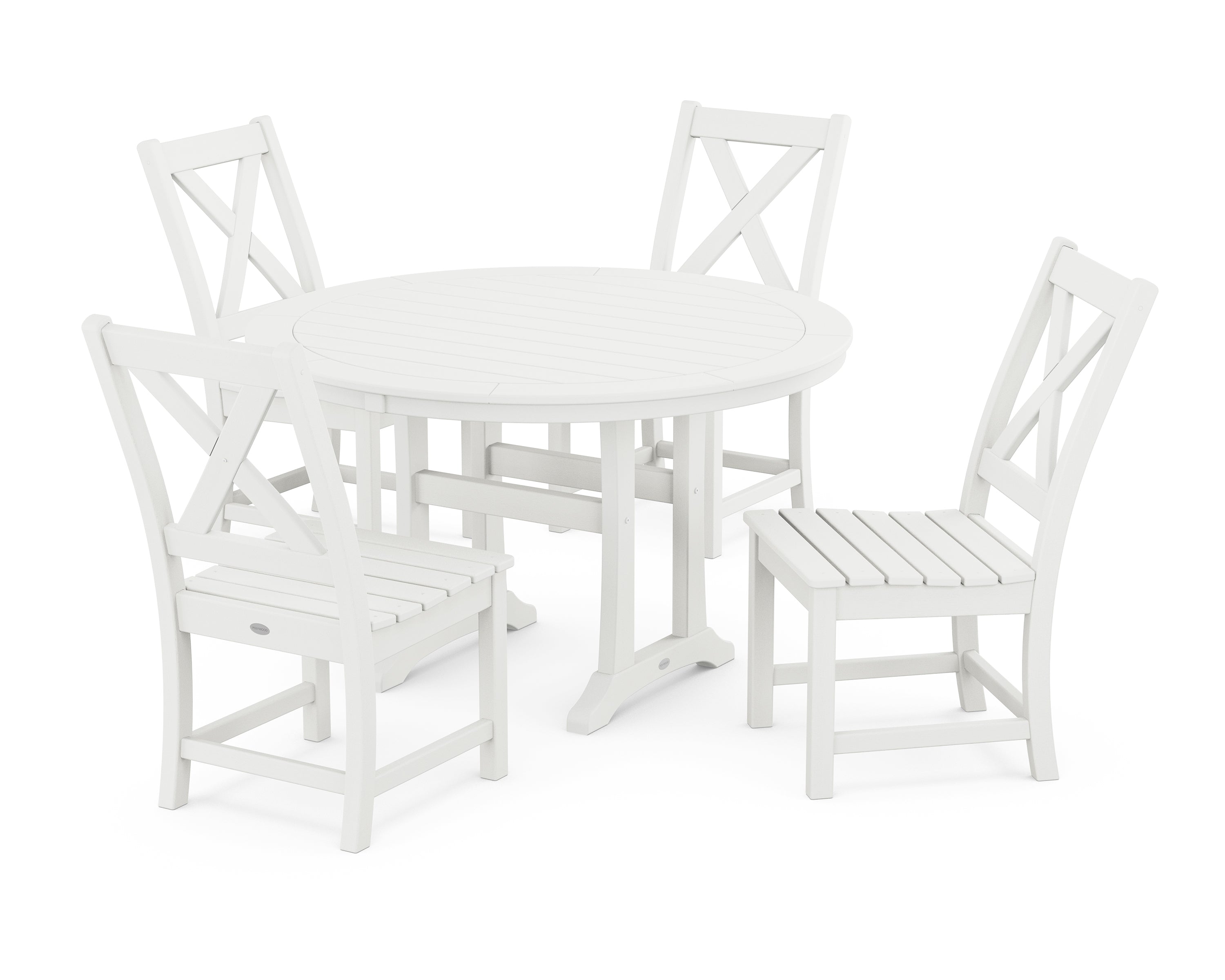 POLYWOOD® Braxton Side Chair 5-Piece Round Dining Set With Trestle Legs in Vintage White