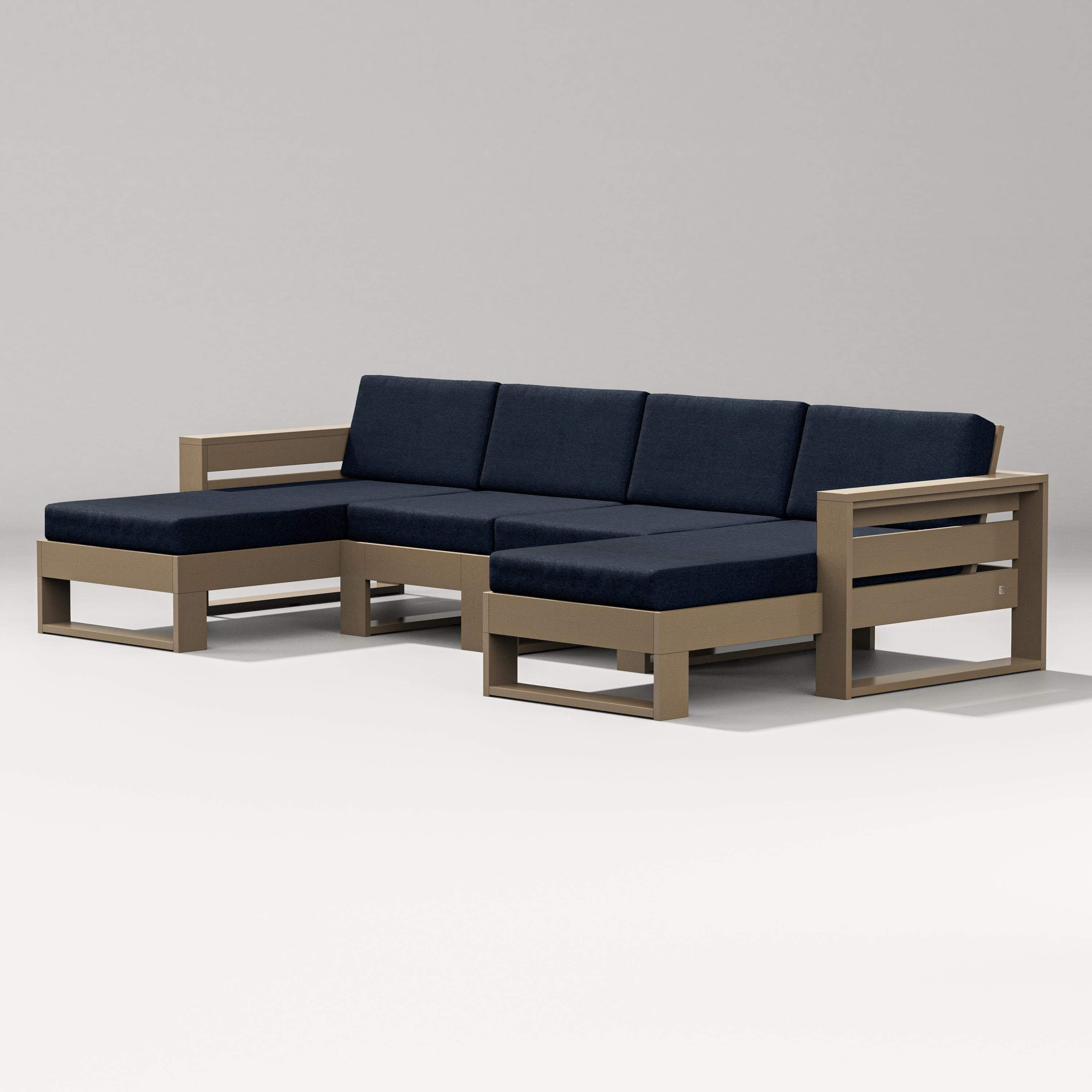 PW Designer Series Latitude Double Chaise Sectional in Vintage Sahara / Marine Indigo