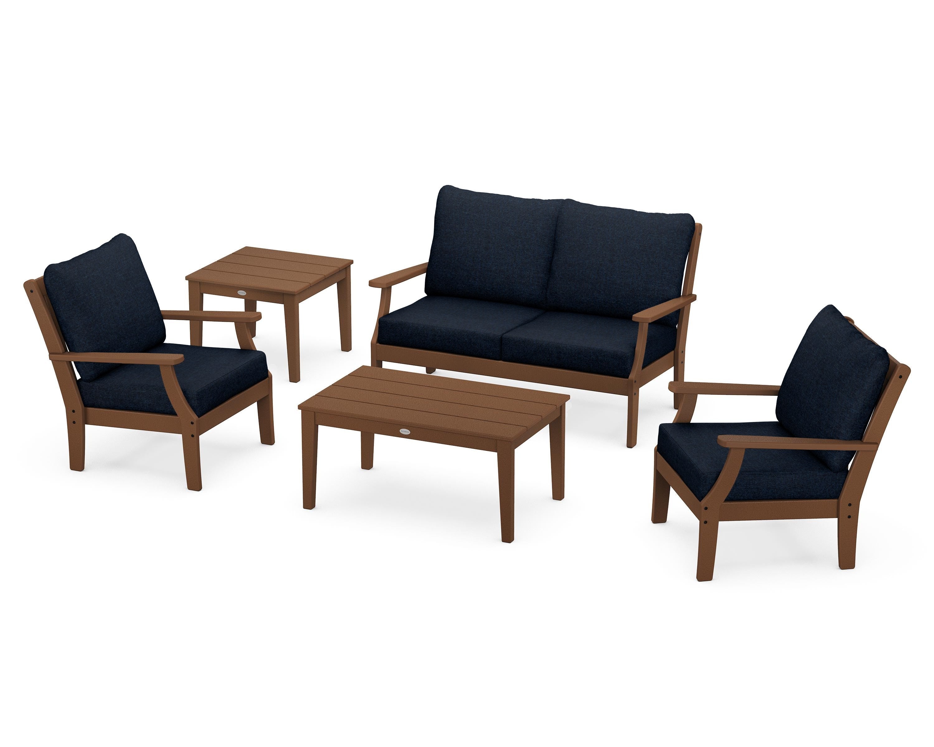 POLYWOOD Braxton 5-Piece Deep Seating Set in Teak / Marine Indigo