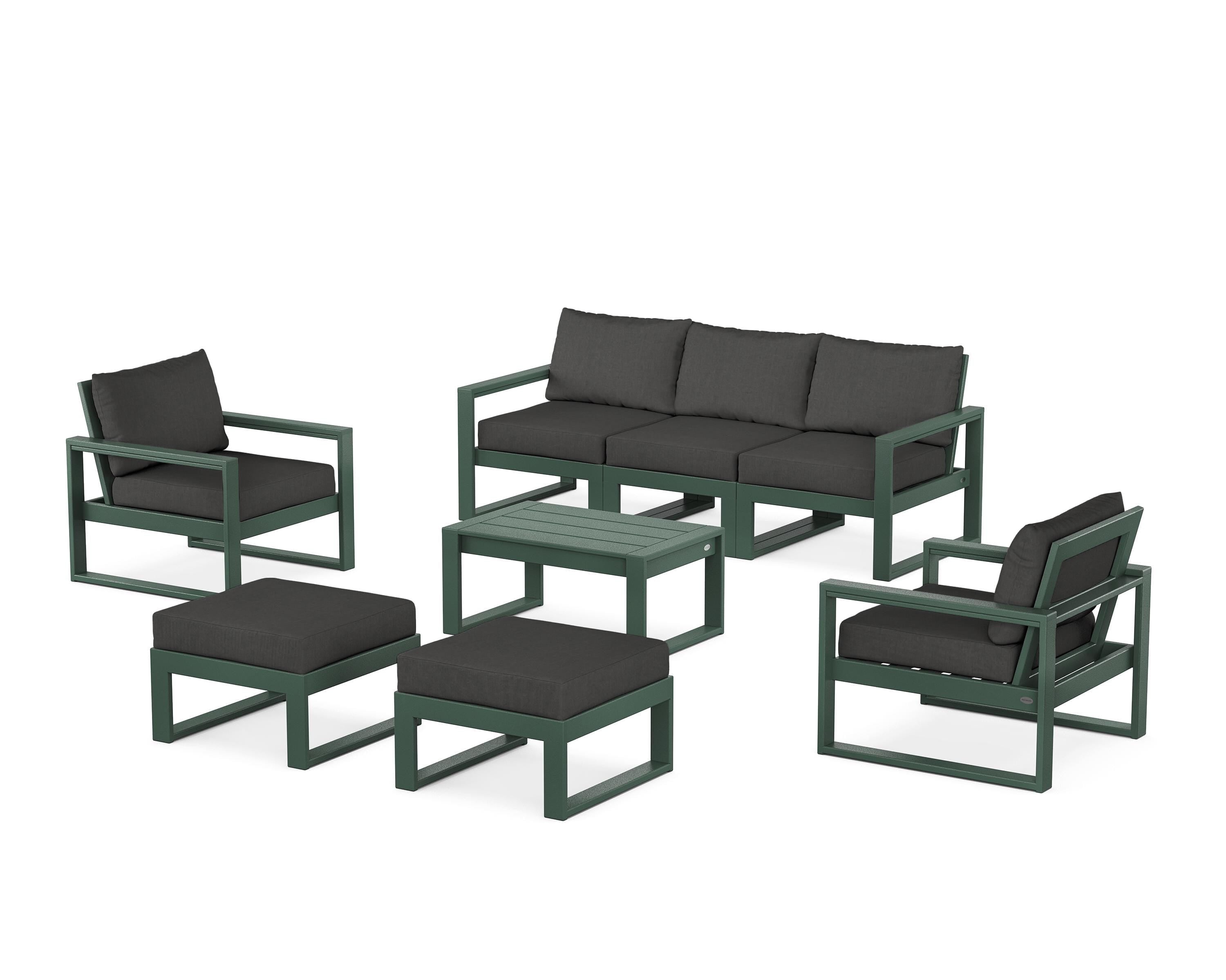 POLYWOOD EDGE Sectional 8-Piece Lounge Sofa Set in Green / Spectrum Carbon