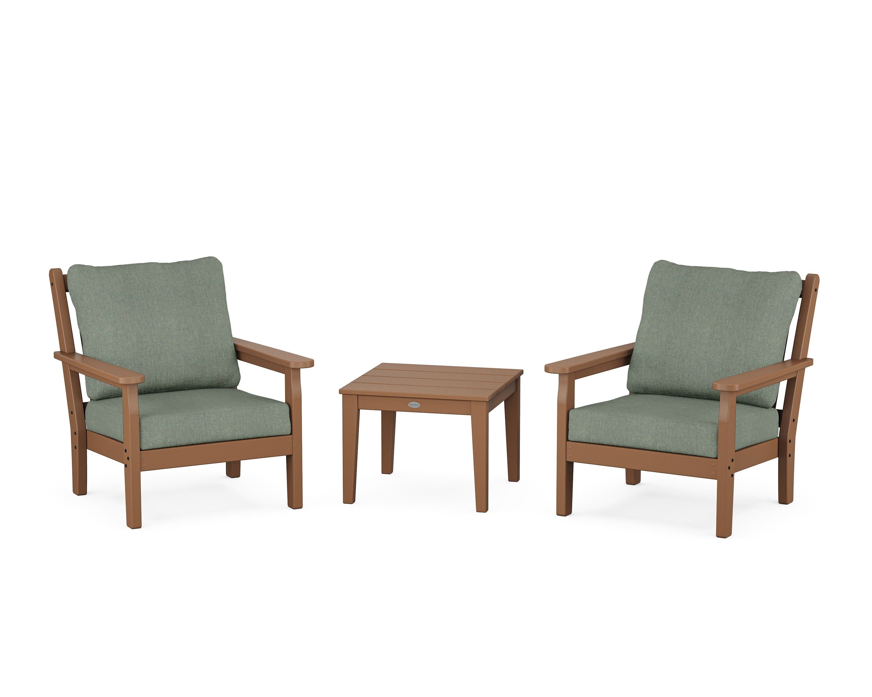 POLYWOOD Chippendale 3-Piece Deep Seating Set in Teak / Cast Sage