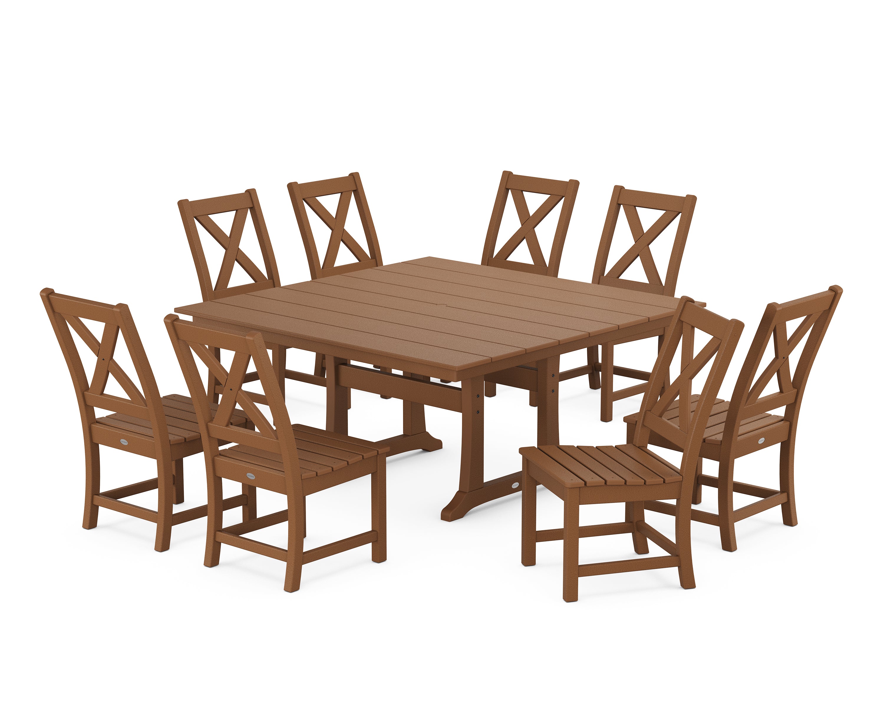 POLYWOOD® Braxton Side Chair 9-Piece Farmhouse Dining Set in Teak
