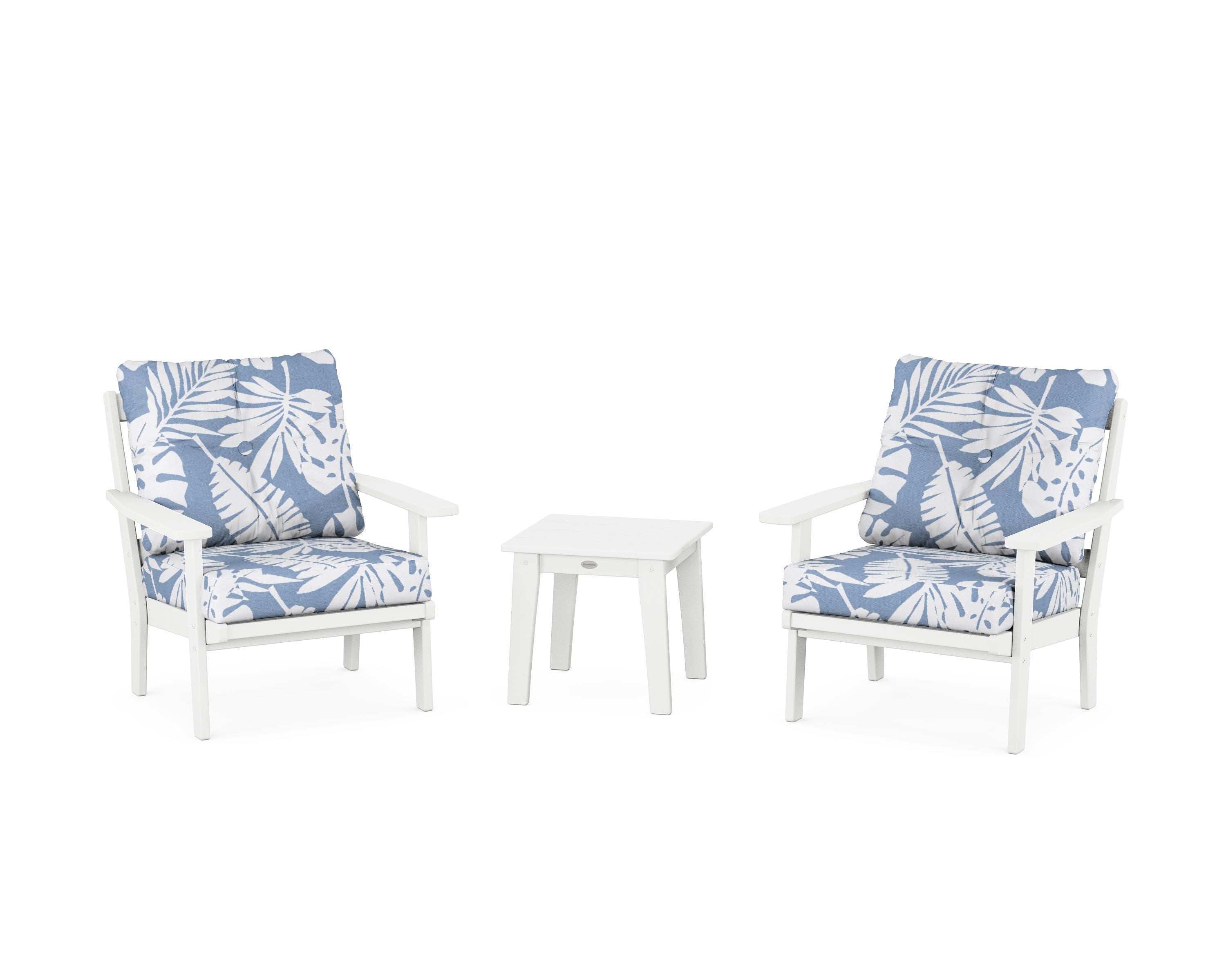 POLYWOOD Prairie 3-Piece Deep Seating Set in White / Leaf Sky Blue