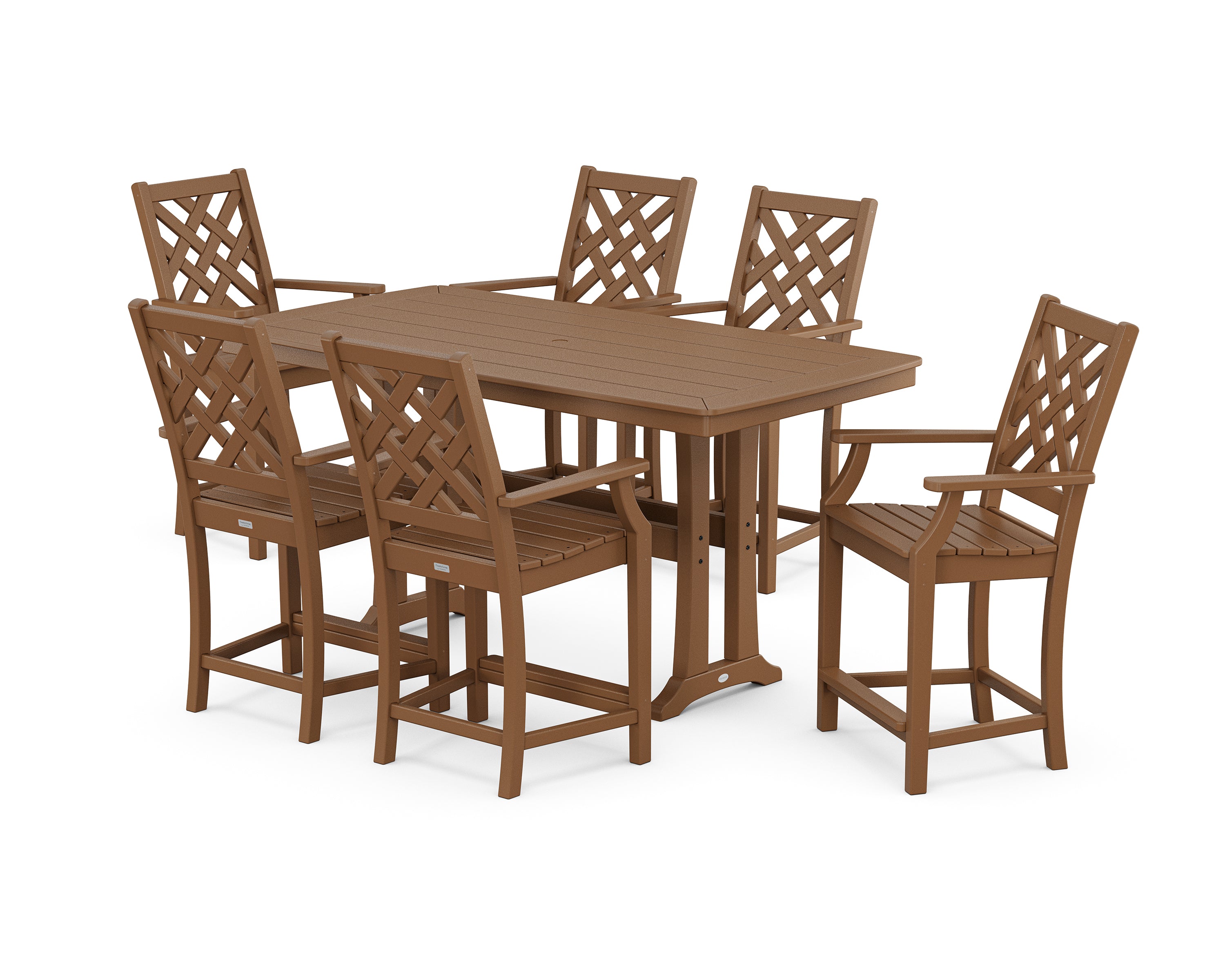 Country Living Wovendale Arm Chair 7-Piece Counter Set with Trestle Legs in Teak