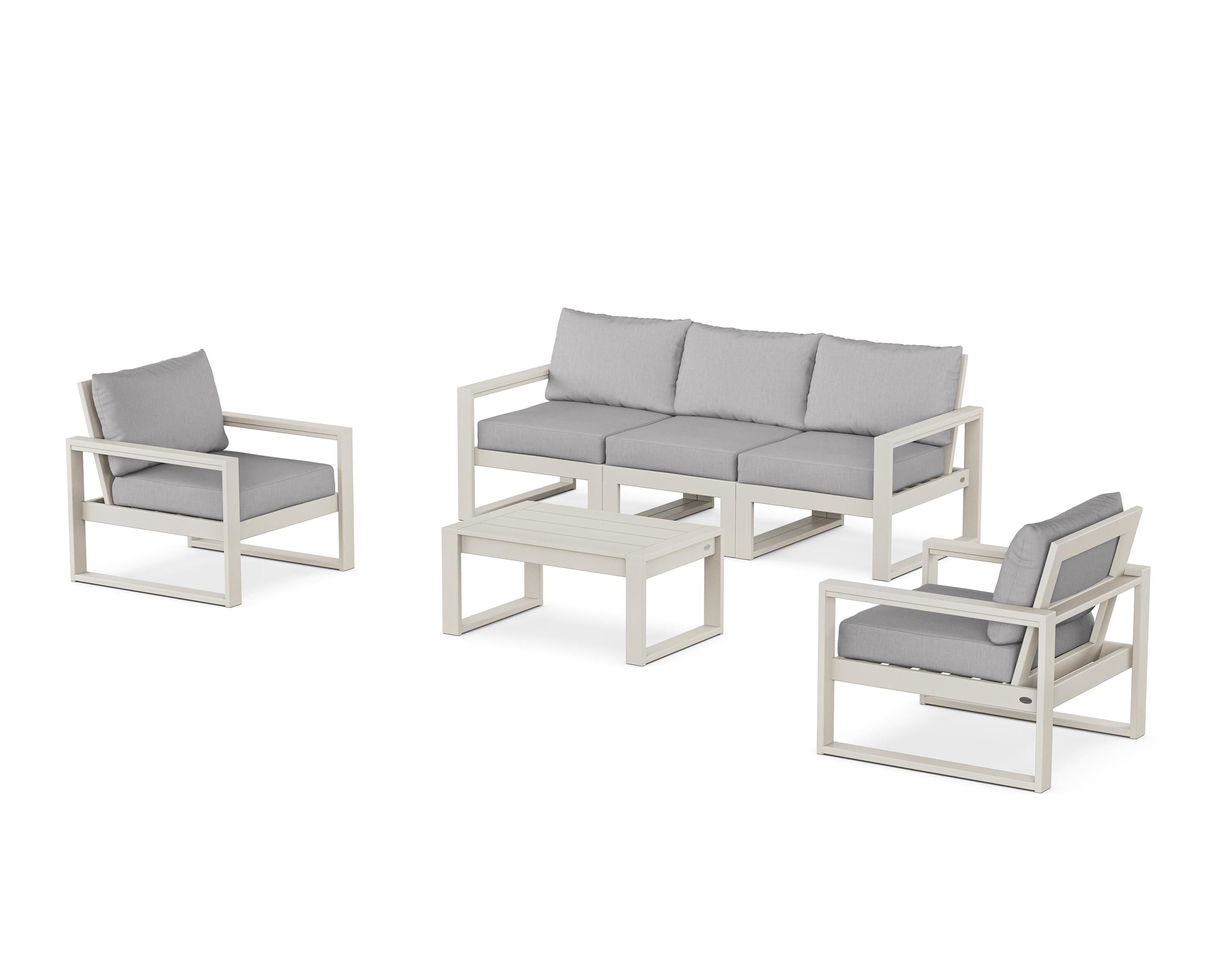 POLYWOOD EDGE Sectional 4-Piece Deep Seating Set with Sofa in Sand / Granite