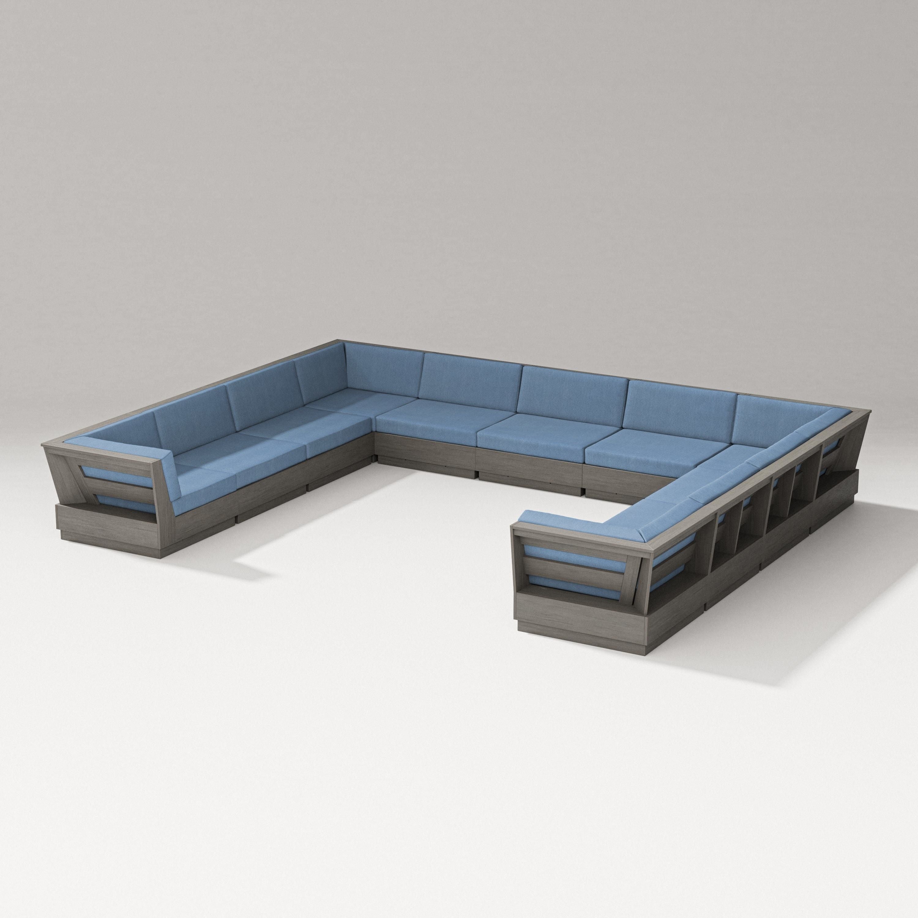 PW Designer Series Elevate Large U-Shaped Sectional in Driftwood / Sky Blue