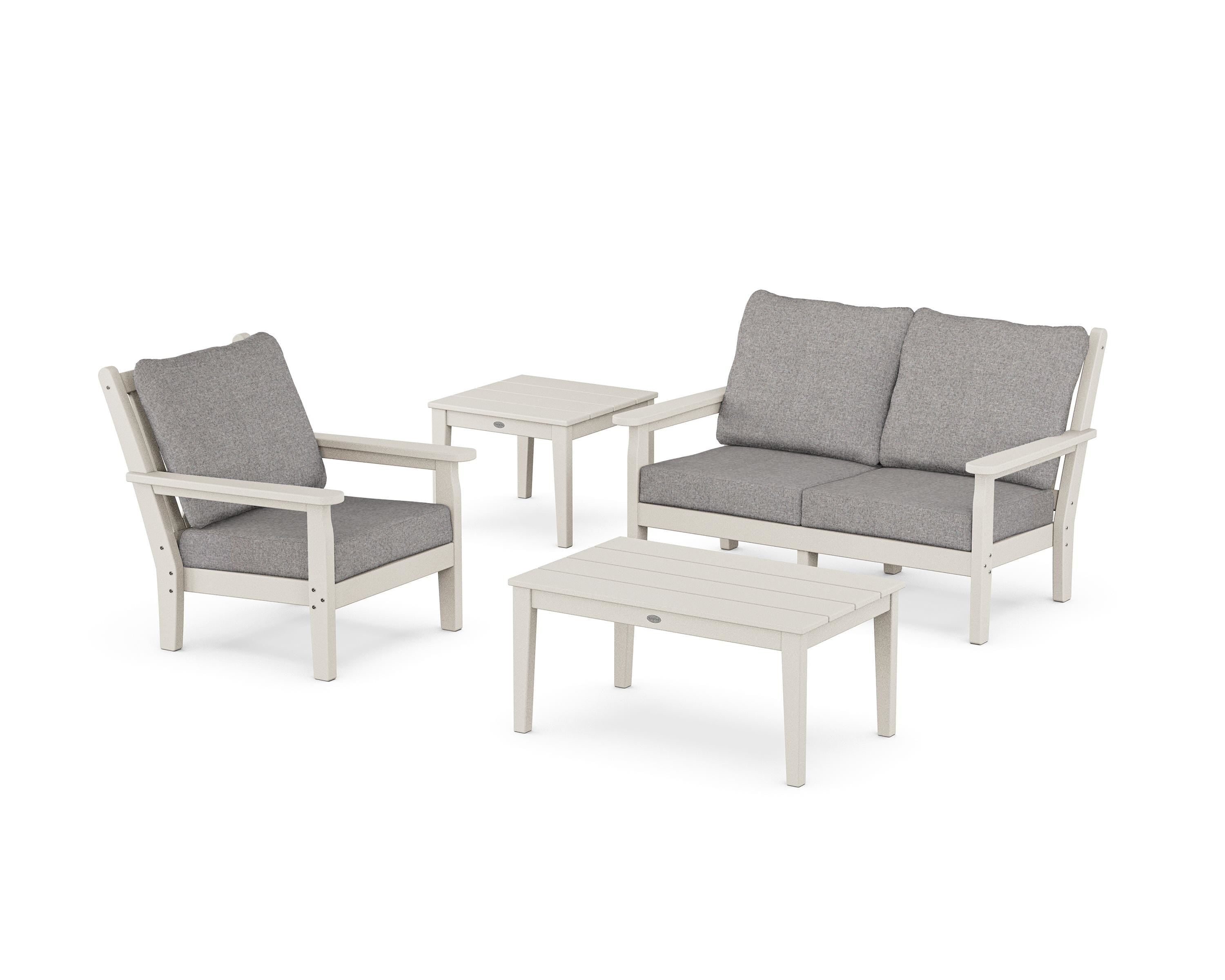 POLYWOOD Chippendale 4-Piece Deep Seating Set in Sand / Grey Mist