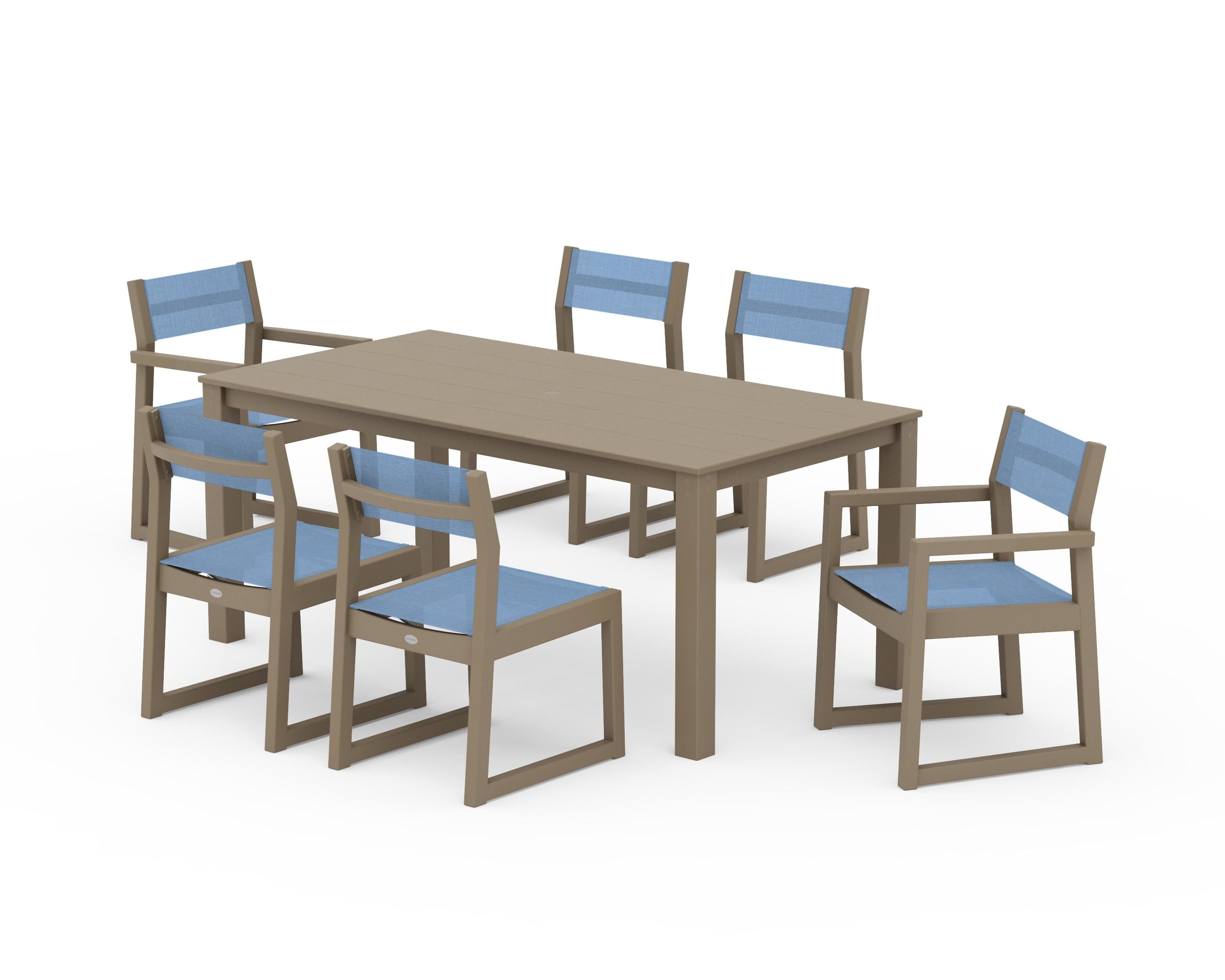 POLYWOOD EDGE Sling 7-Piece Parsons Dining Set in Vintage Sahara / Poolside Sling