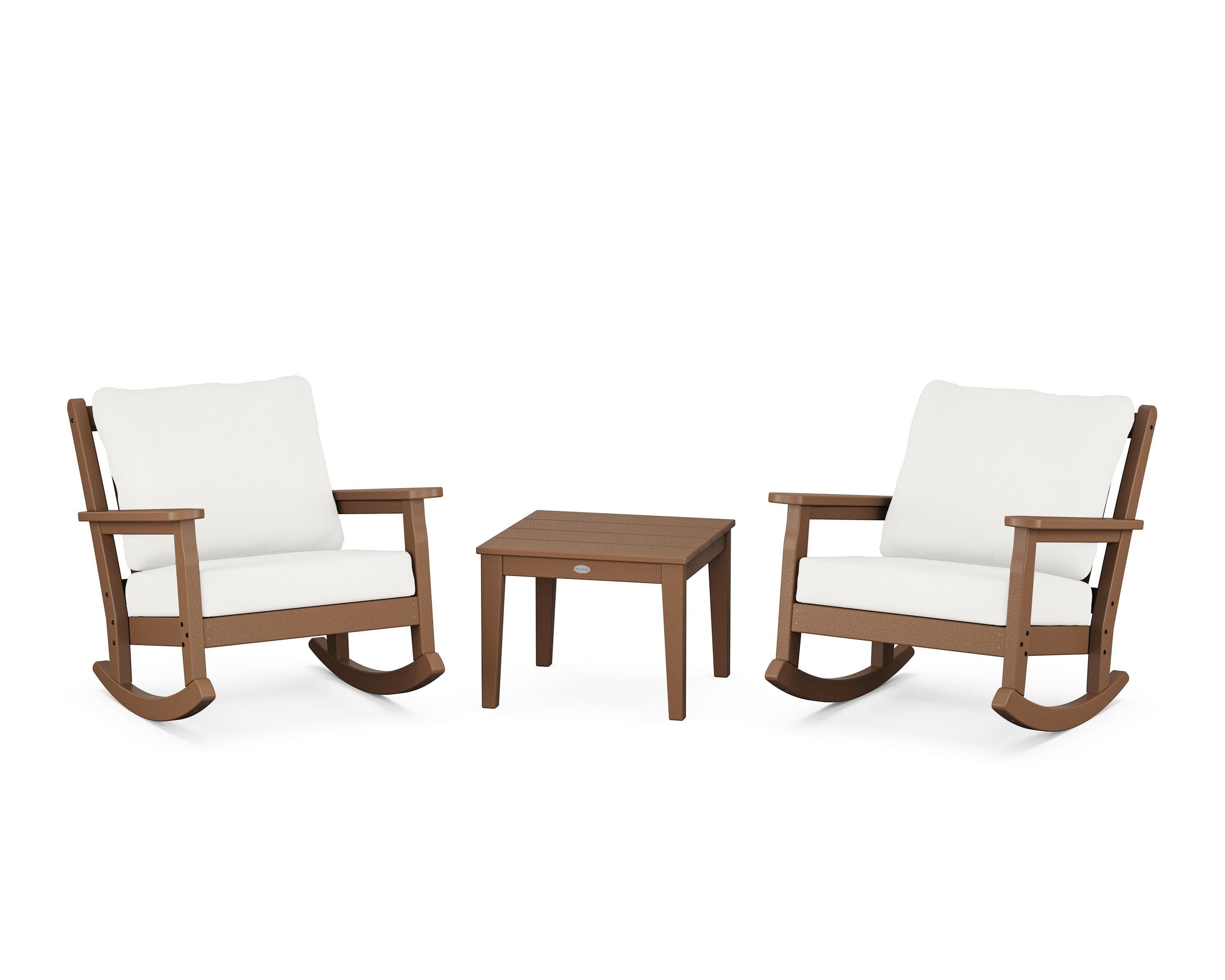 POLYWOOD Chippendale 3-Piece Deep Seating Rocker Set in Teak / Natural Linen