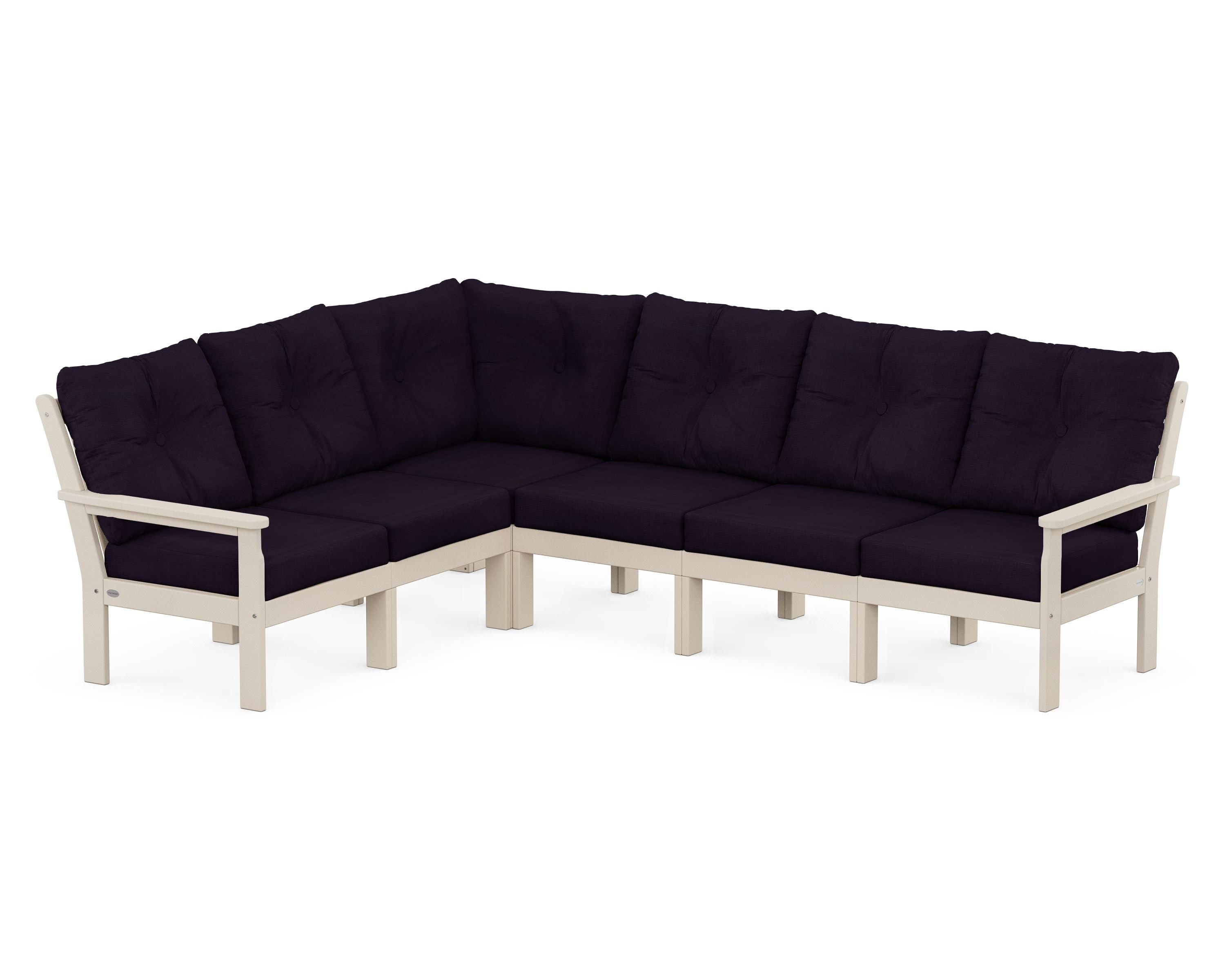 POLYWOOD Vineyard 6-Piece Sectional in Sand / Navy Linen