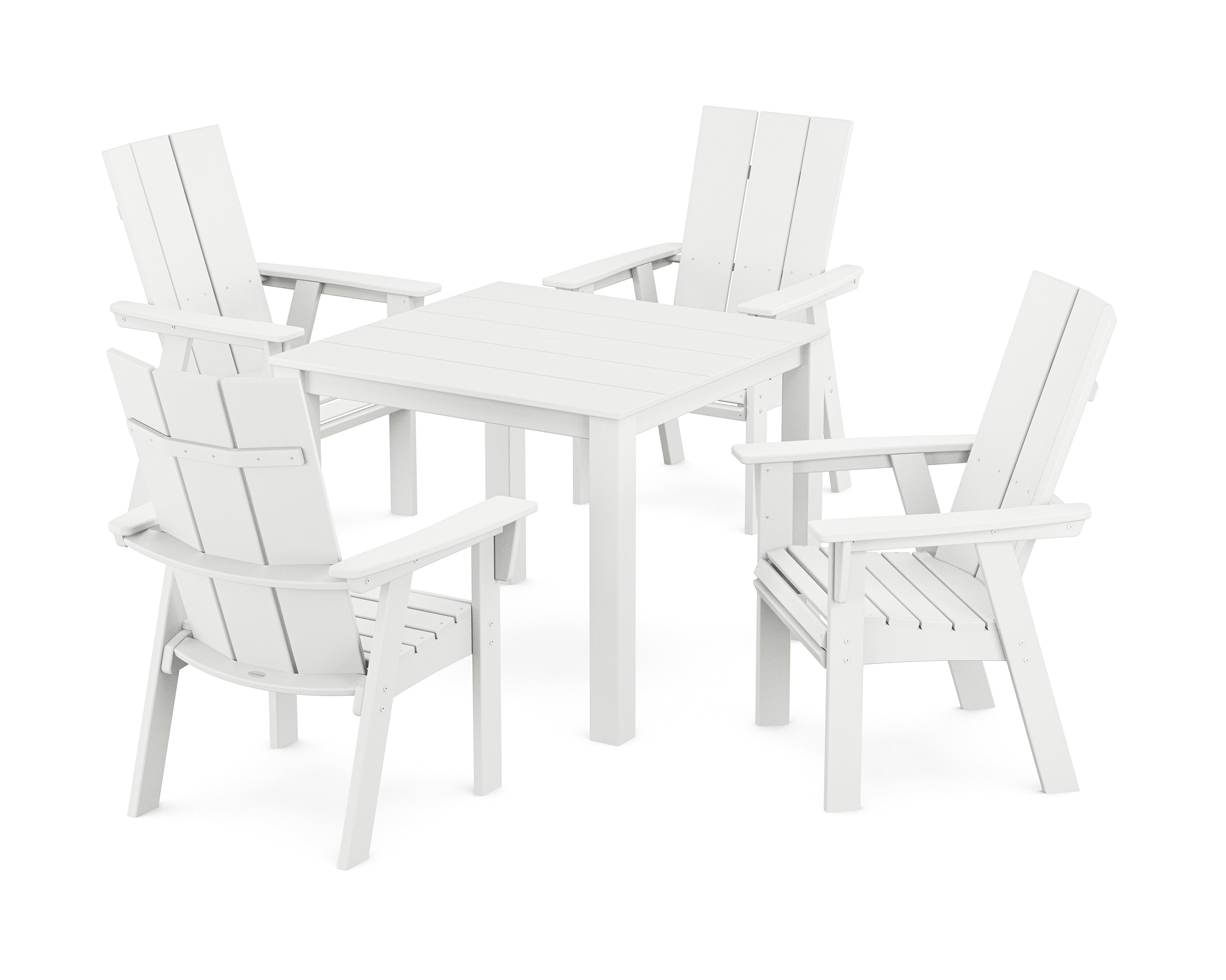 POLYWOOD Modern Curveback Adirondack 5-Piece Parsons Dining Set in White