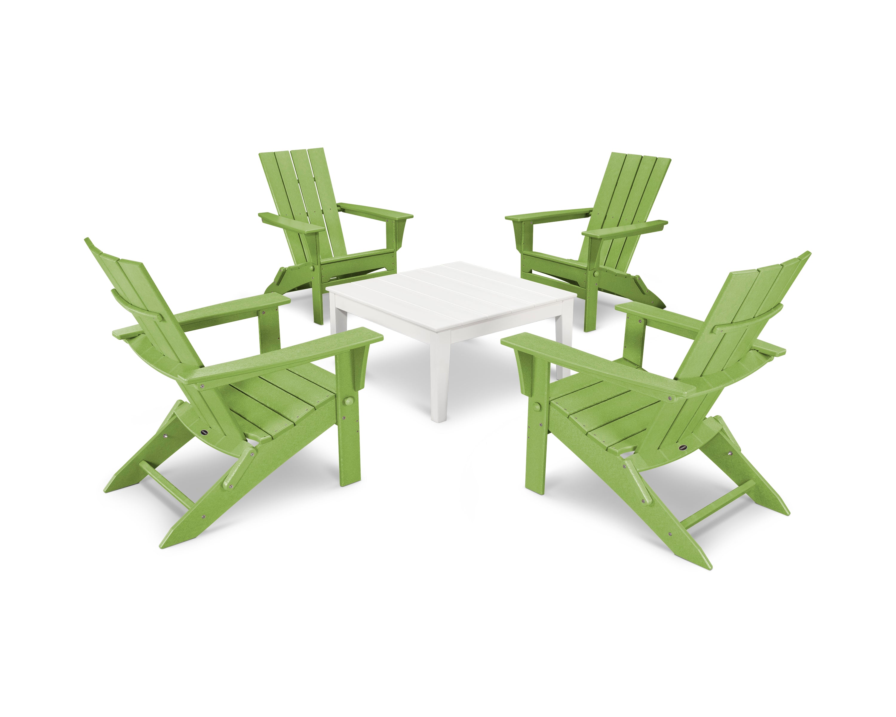 POLYWOOD Quattro Folding Chair 5-Piece Conversation Set in Lime / White