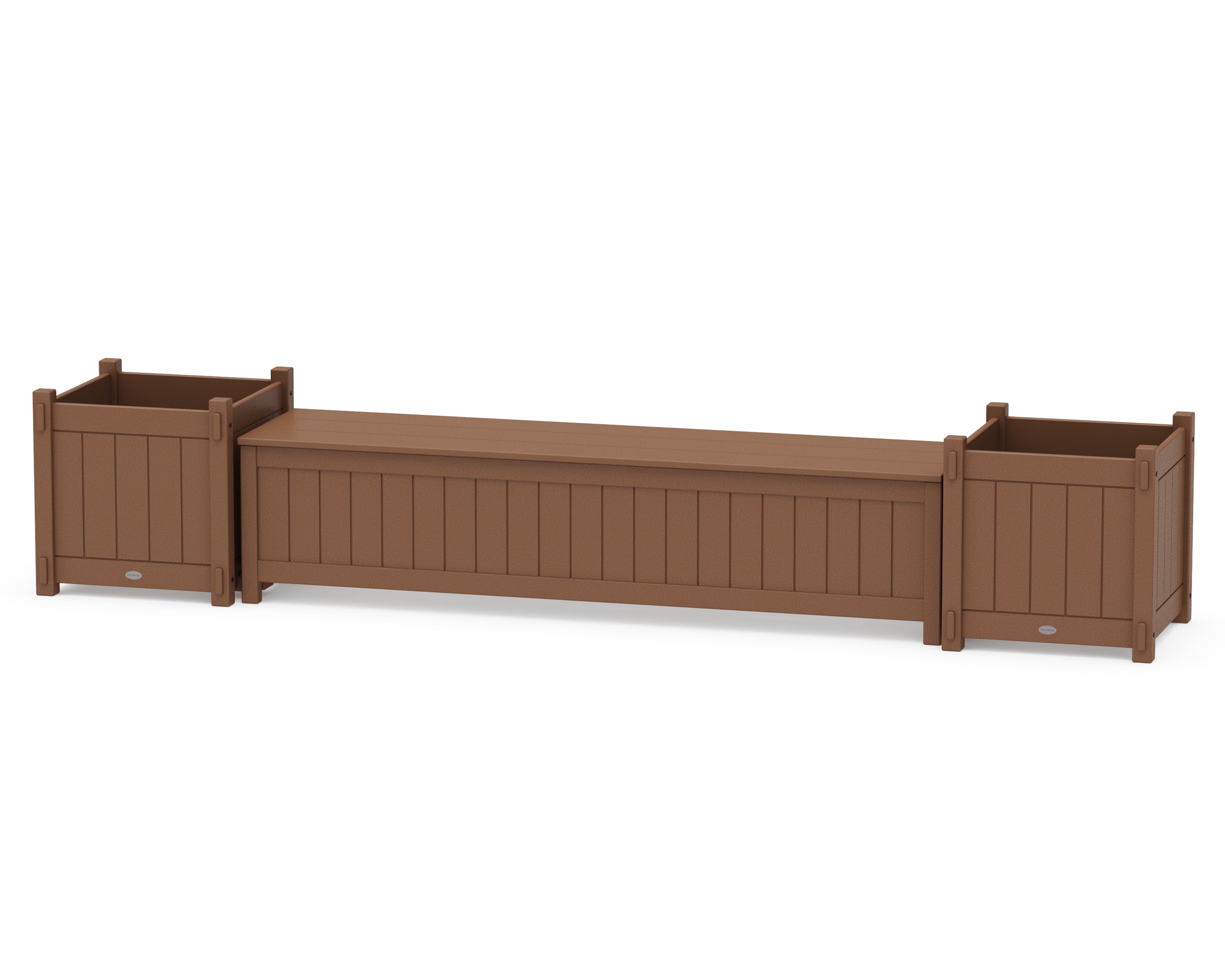 POLYWOOD 72" Vineyard Straight Planter Storage Bench Set- Large in Teak
