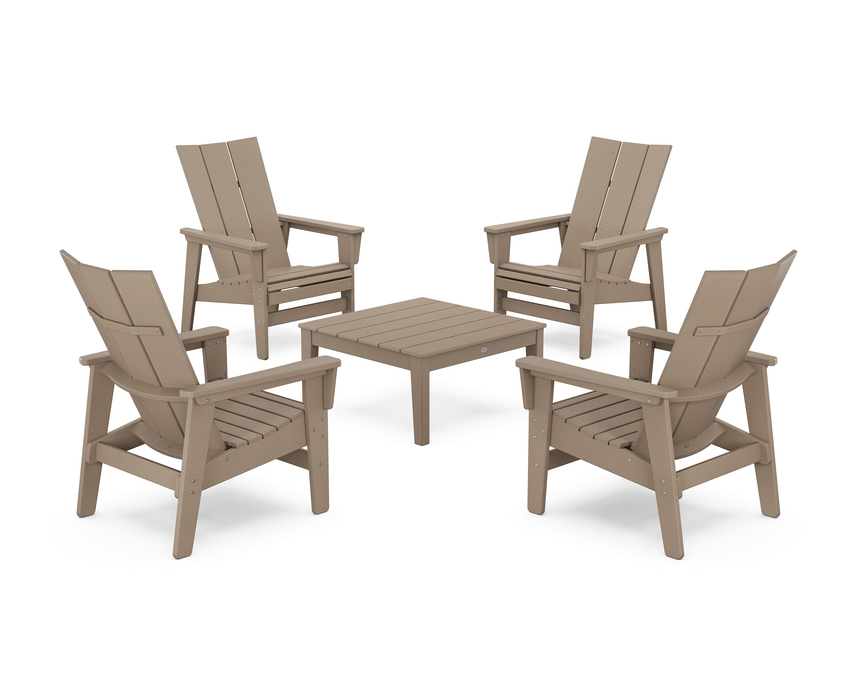 POLYWOOD® 5-Piece Modern Grand Upright Adirondack Chair Conversation Group in Vintage Sahara